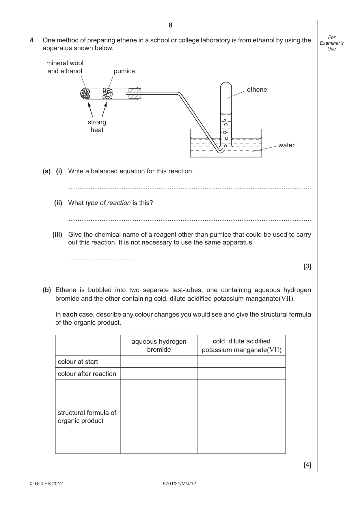 Cambridge A Level Chemistry 9701 2012 May/June Paper 2 · Variant 1 question paper, page 8 of 12