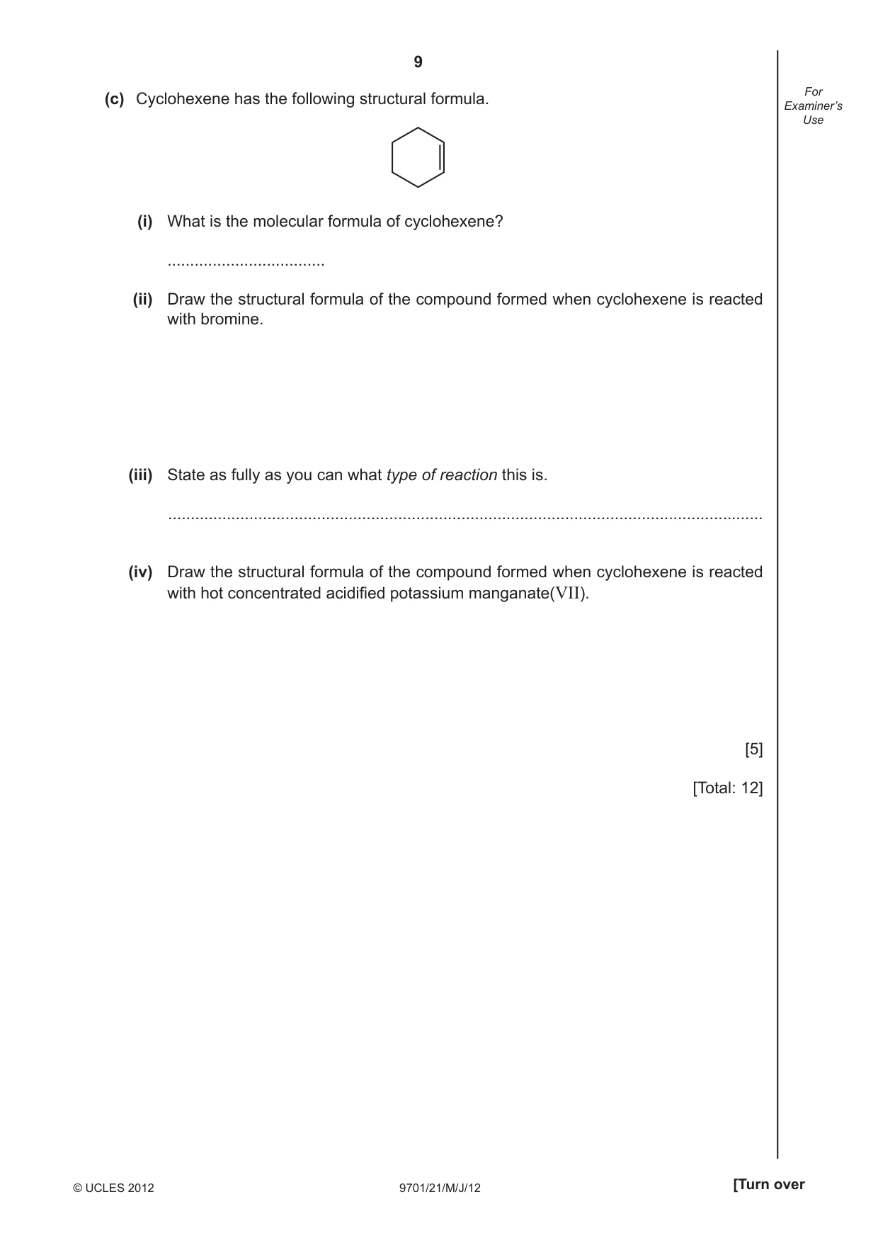 Cambridge A Level Chemistry 9701 2012 May/June Paper 2 · Variant 1 question paper, page 9 of 12