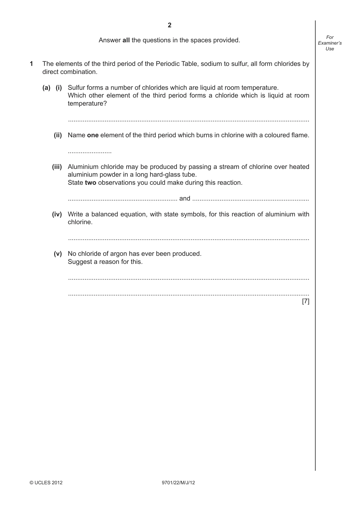 Cambridge A Level Chemistry 9701 2012 May/June Paper 2 · Variant 2 question paper, page 2 of 12