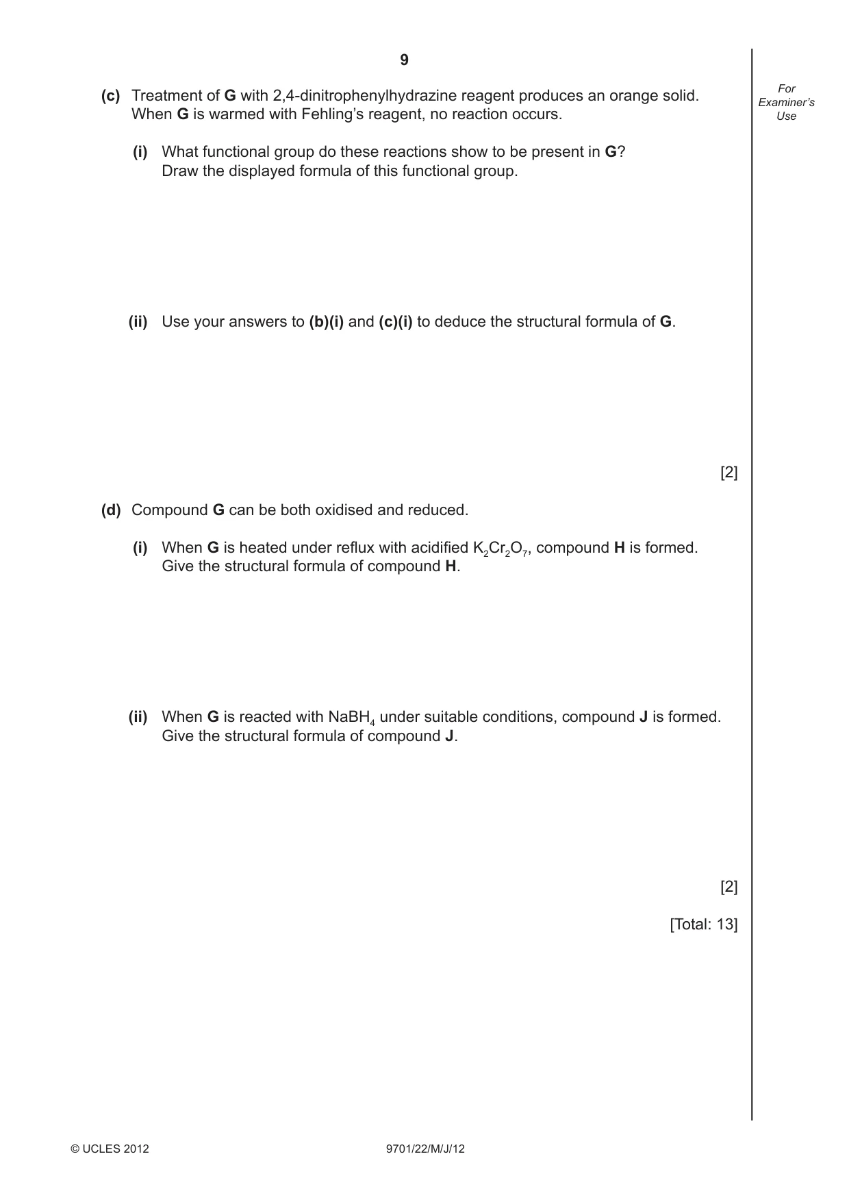 Cambridge A Level Chemistry 9701 2012 May/June Paper 2 · Variant 2 question paper, page 9 of 12