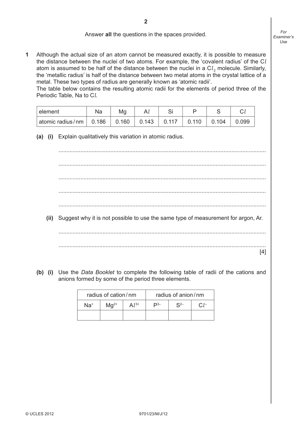 Cambridge A Level Chemistry 9701 2012 May/June Paper 2 · Variant 3 question paper, page 2 of 12