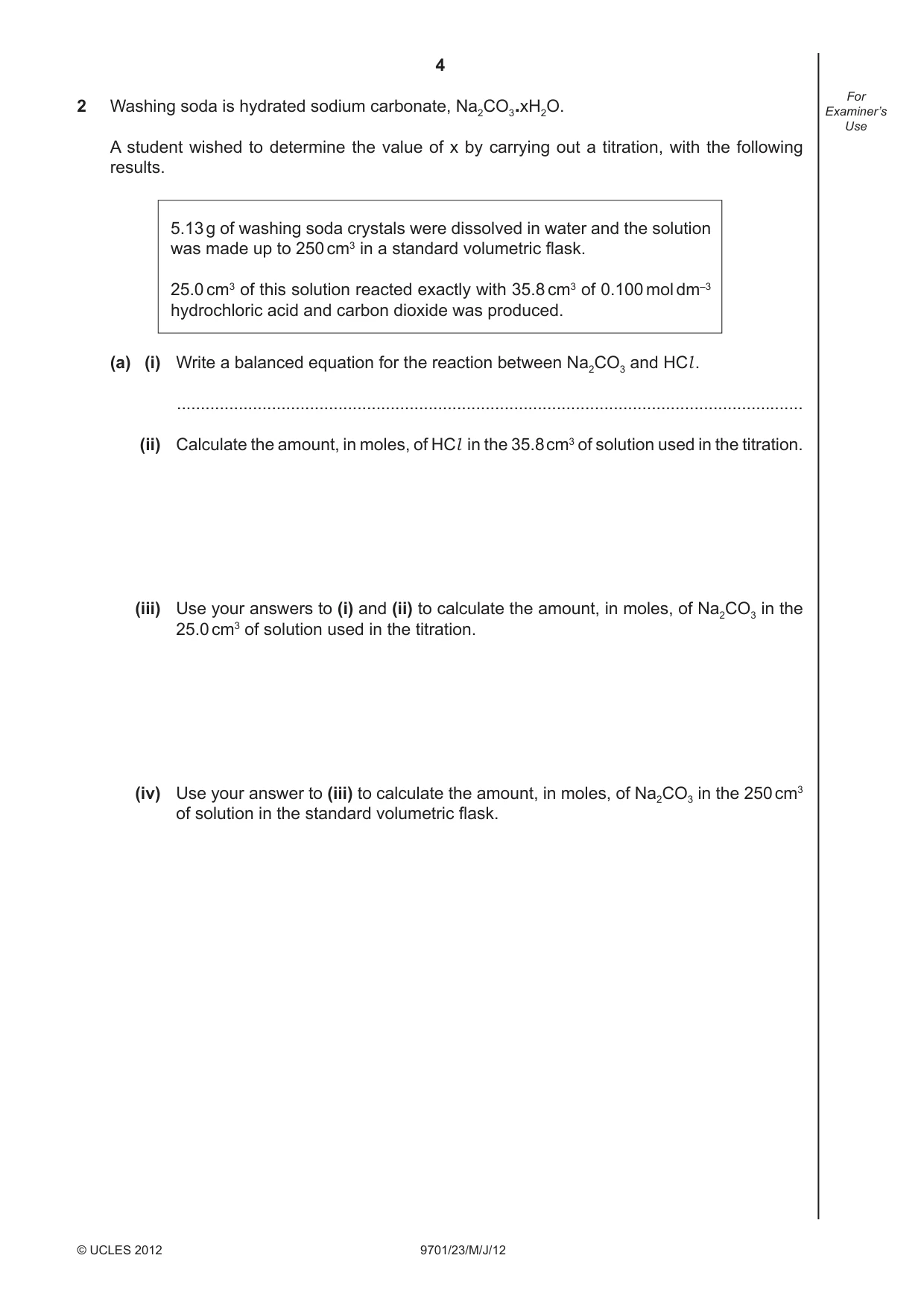 Cambridge A Level Chemistry 9701 2012 May/June Paper 2 · Variant 3 question paper, page 4 of 12
