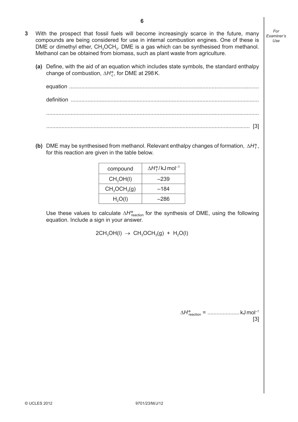 Cambridge A Level Chemistry 9701 2012 May/June Paper 2 · Variant 3 question paper, page 6 of 12
