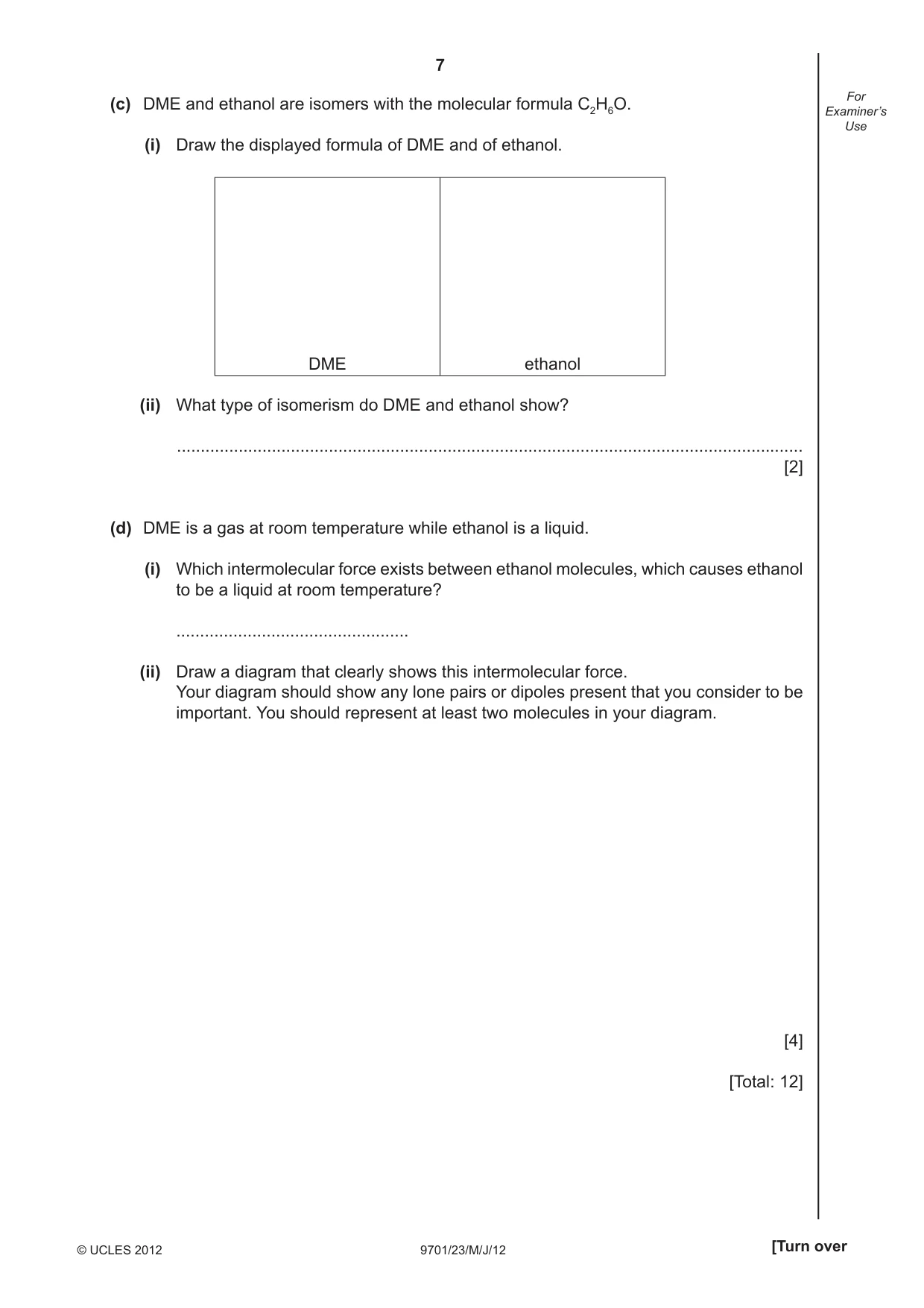 Cambridge A Level Chemistry 9701 2012 May/June Paper 2 · Variant 3 question paper, page 7 of 12
