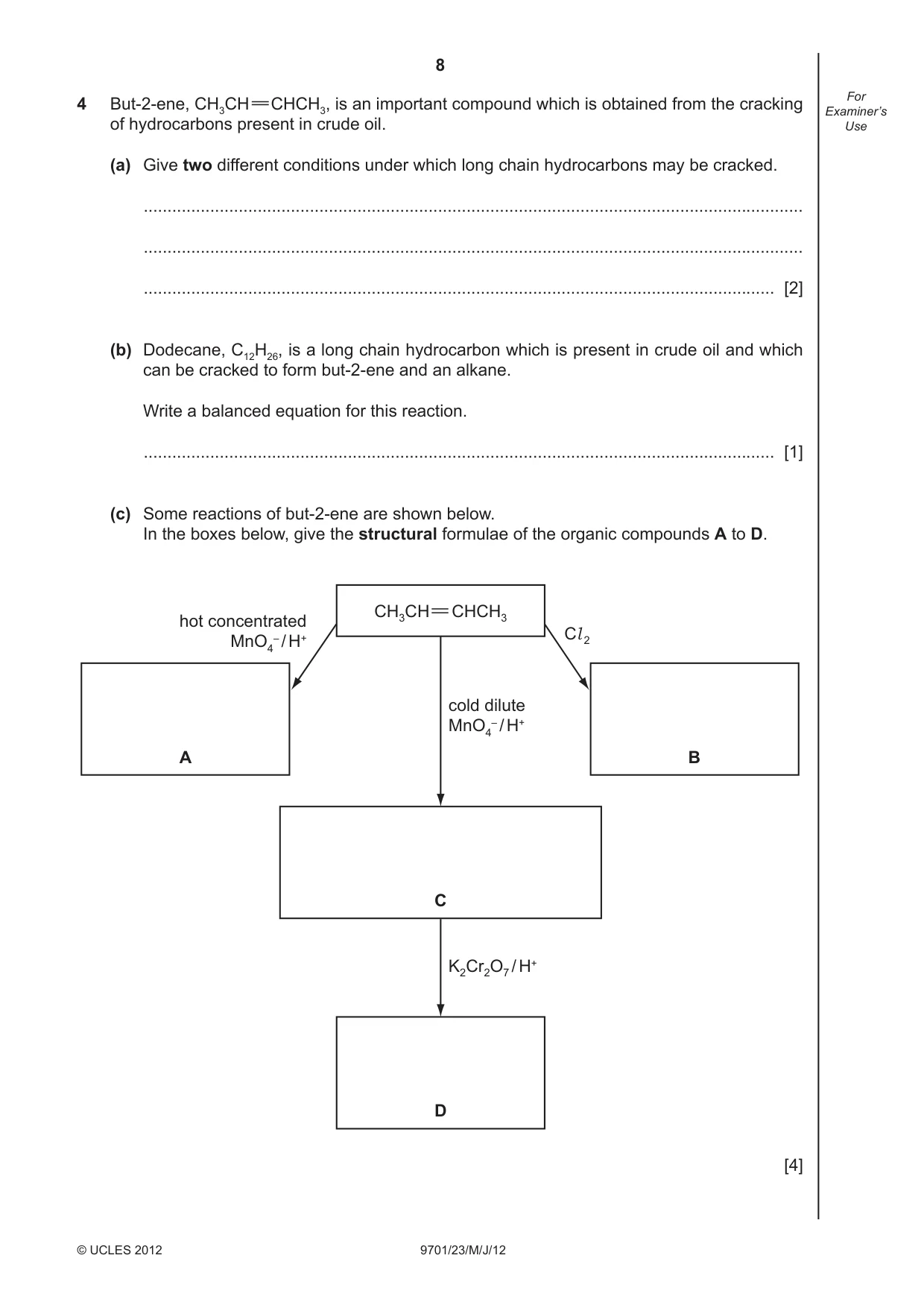 Cambridge A Level Chemistry 9701 2012 May/June Paper 2 · Variant 3 question paper, page 8 of 12