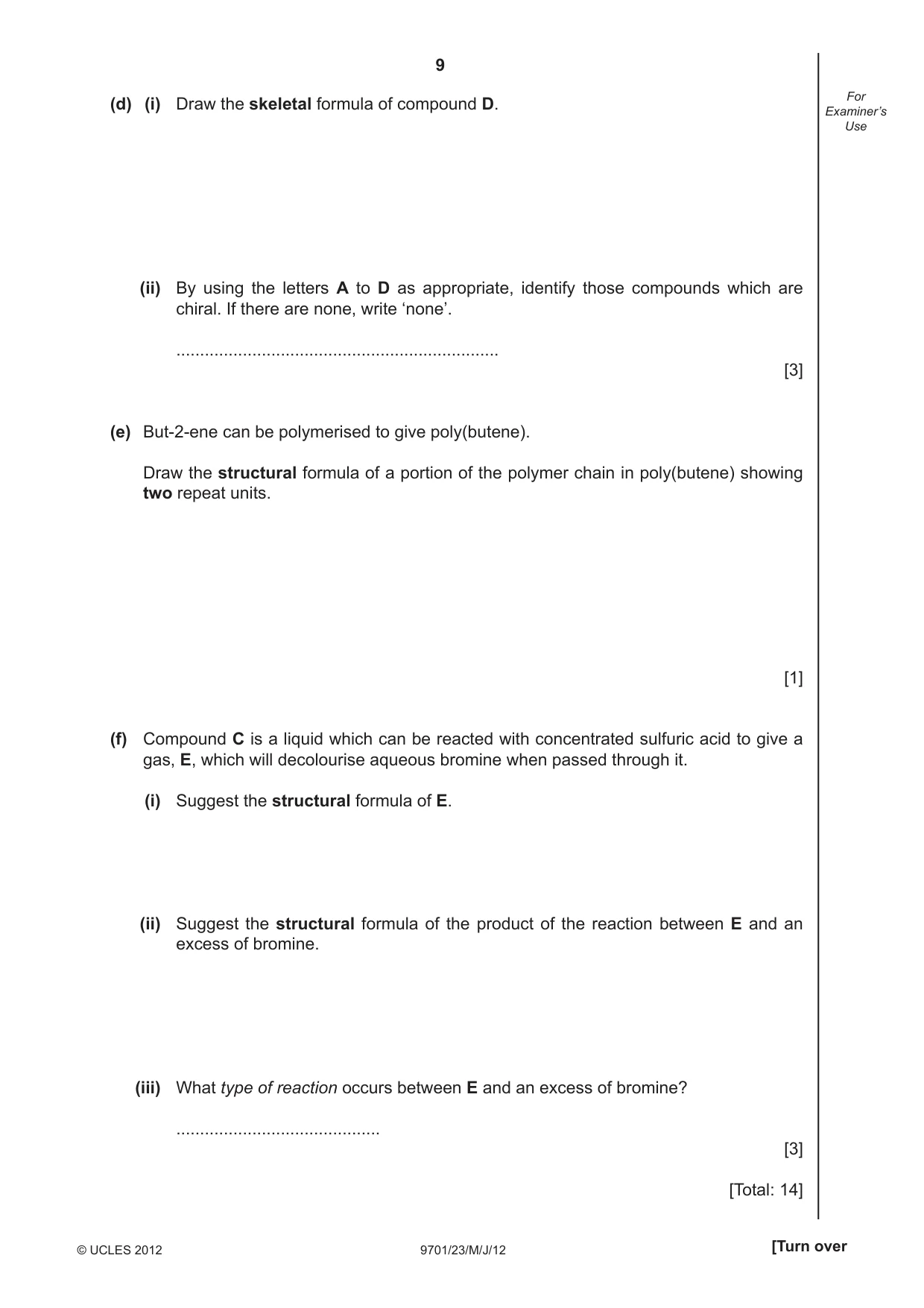 Cambridge A Level Chemistry 9701 2012 May/June Paper 2 · Variant 3 question paper, page 9 of 12