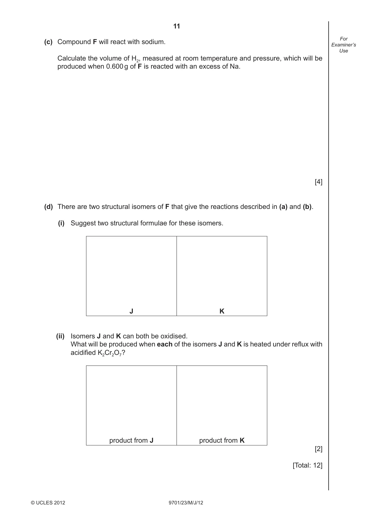 Cambridge A Level Chemistry 9701 2012 May/June Paper 2 · Variant 3 question paper, page 11 of 12