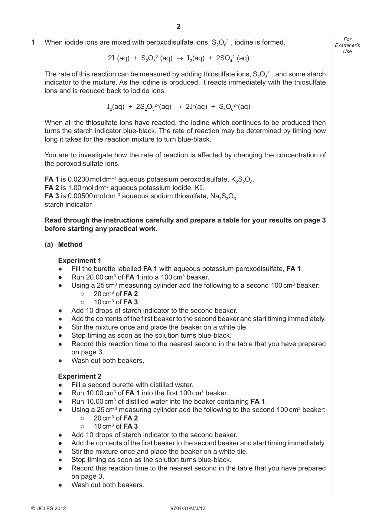 Cambridge A Level Chemistry 9701 2012 May/June Paper 3 · Variant 1 question paper, page 2 of 12