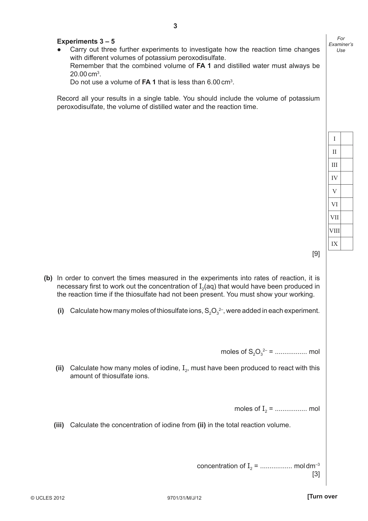 Cambridge A Level Chemistry 9701 2012 May/June Paper 3 · Variant 1 question paper, page 3 of 12