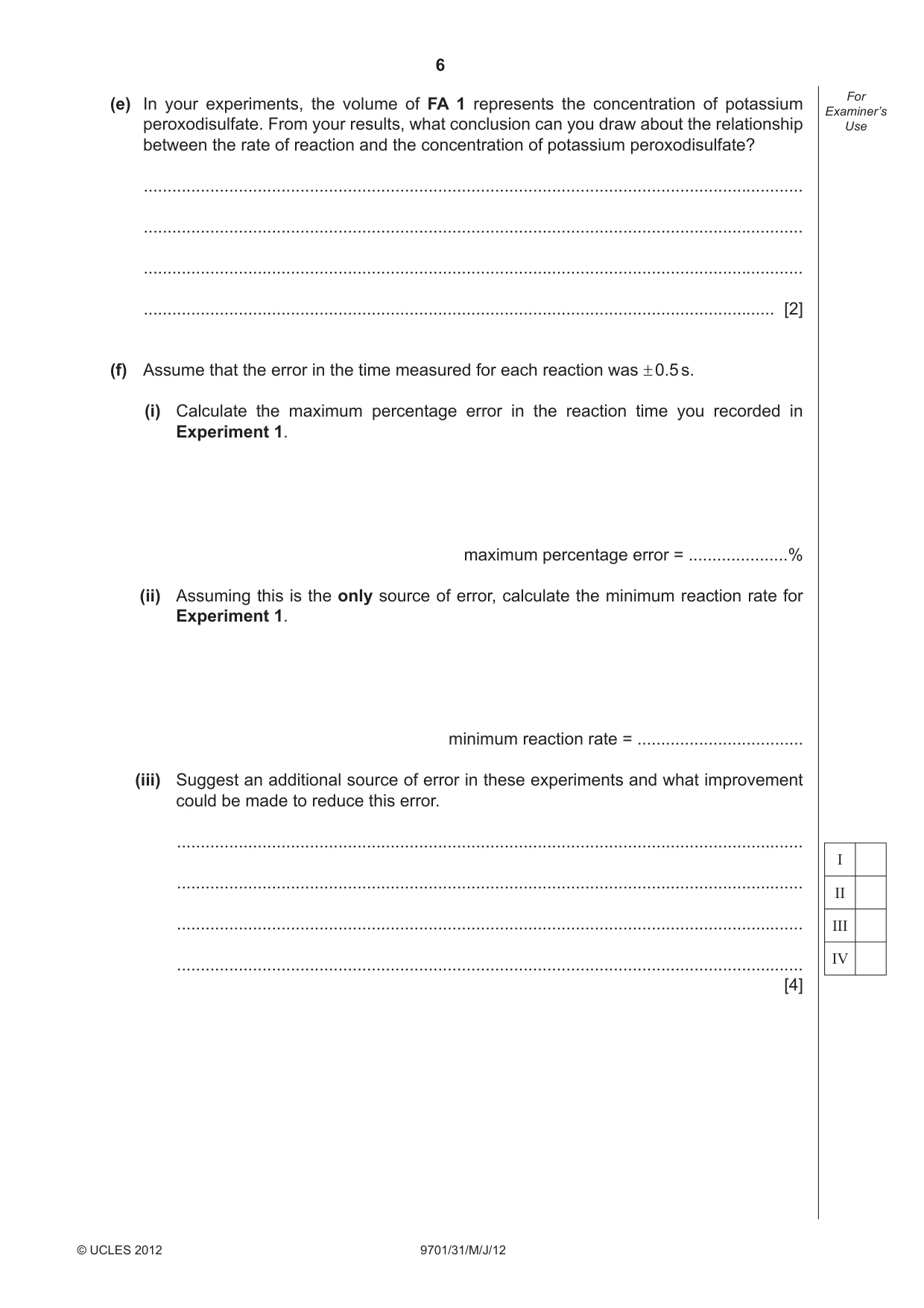 Cambridge A Level Chemistry 9701 2012 May/June Paper 3 · Variant 1 question paper, page 6 of 12