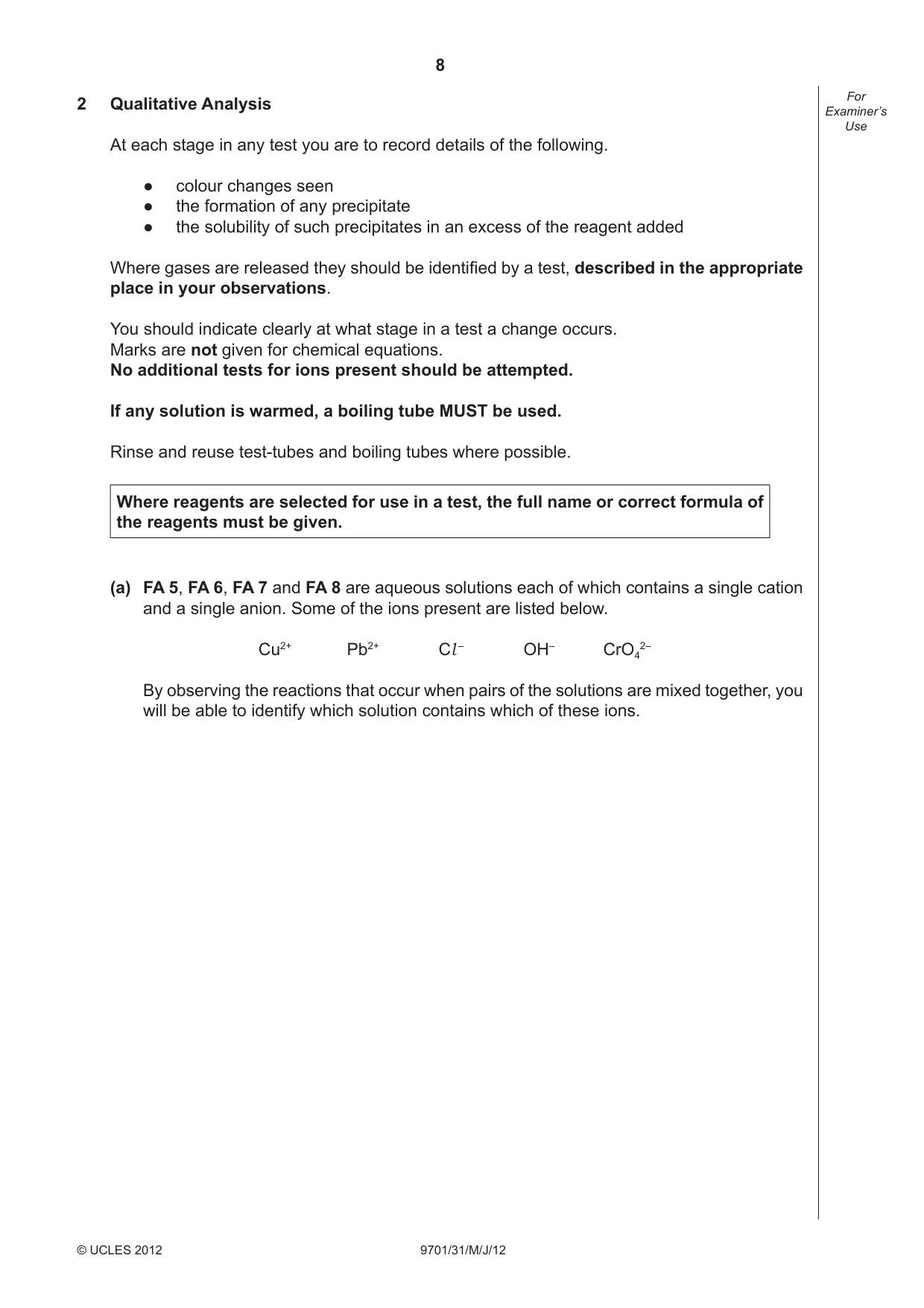 Cambridge A Level Chemistry 9701 2012 May/June Paper 3 · Variant 1 question paper, page 8 of 12