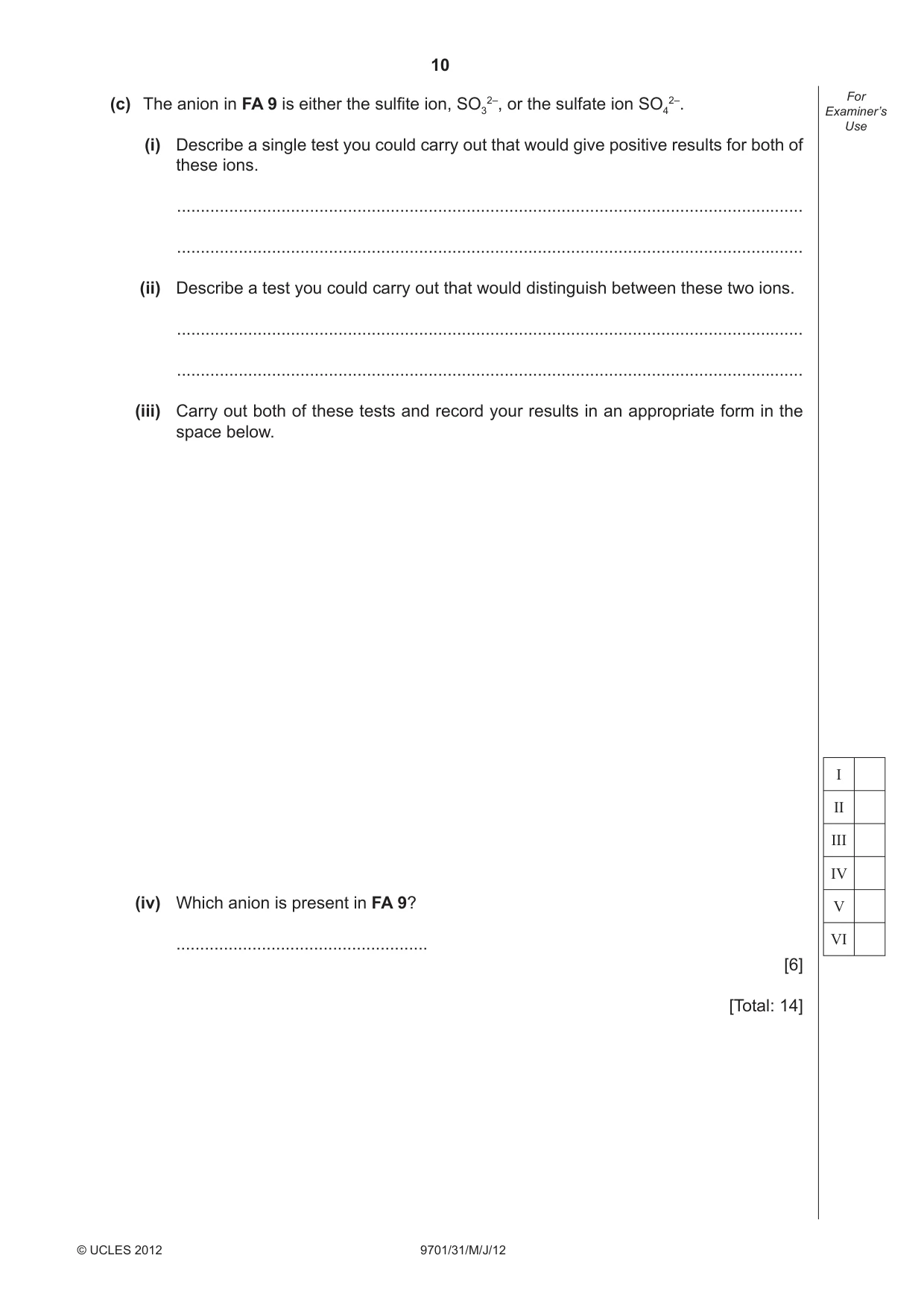 Cambridge A Level Chemistry 9701 2012 May/June Paper 3 · Variant 1 question paper, page 10 of 12