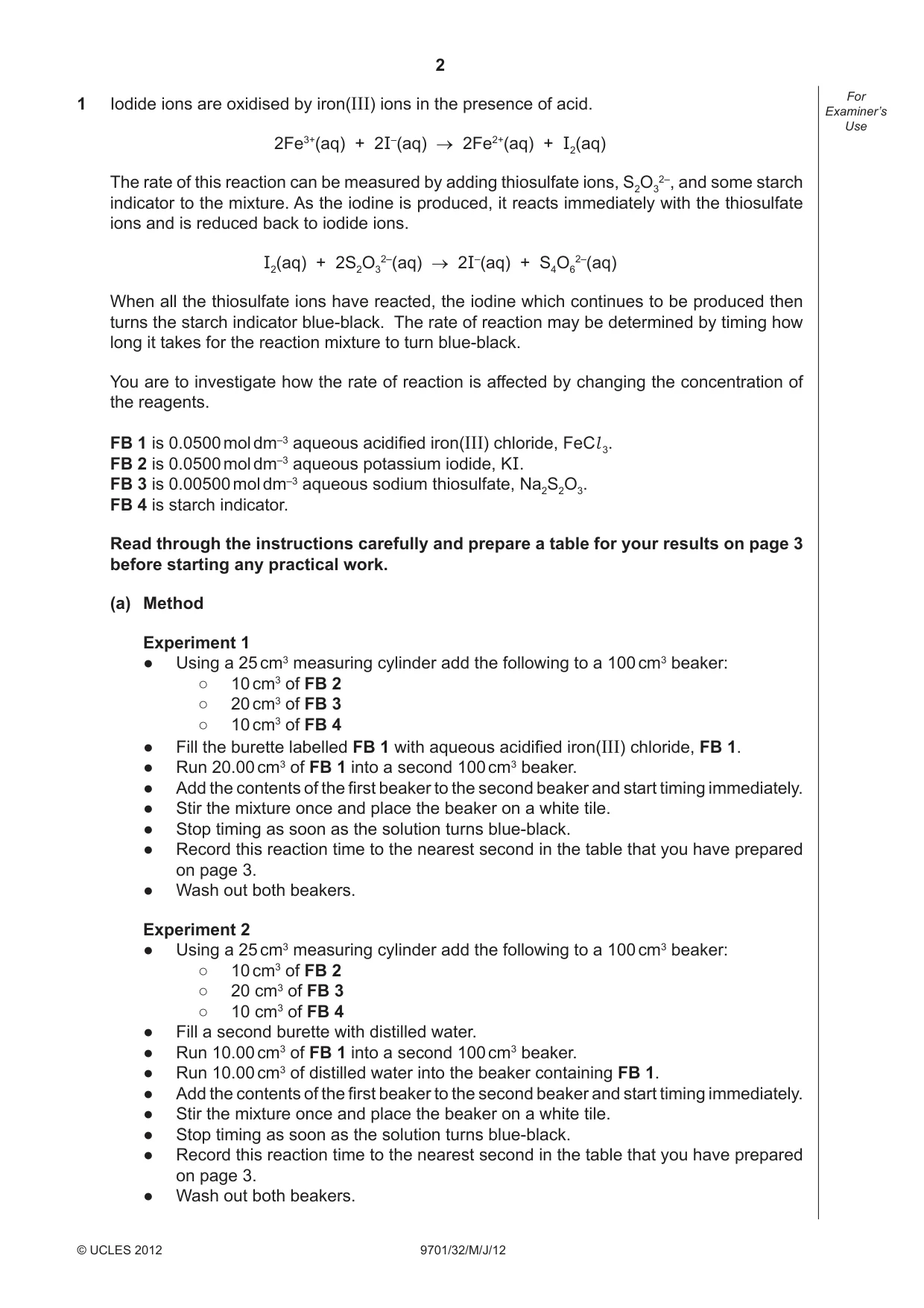 Cambridge A Level Chemistry 9701 2012 May/June Paper 3 · Variant 2 question paper, page 2 of 12