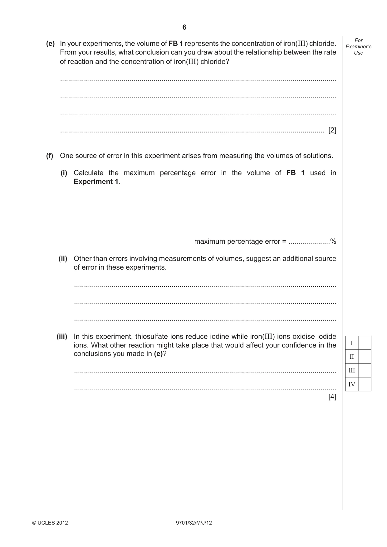 Cambridge A Level Chemistry 9701 2012 May/June Paper 3 · Variant 2 question paper, page 6 of 12