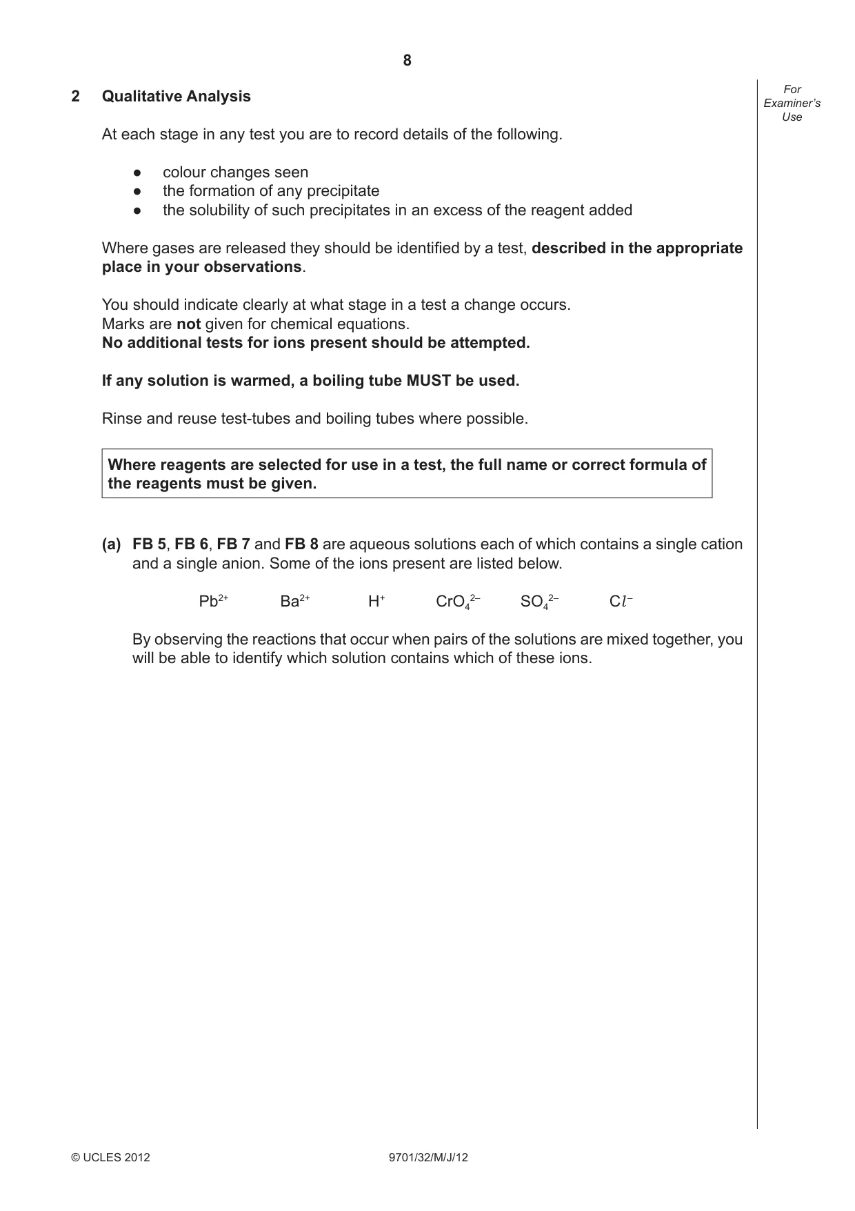 Cambridge A Level Chemistry 9701 2012 May/June Paper 3 · Variant 2 question paper, page 8 of 12