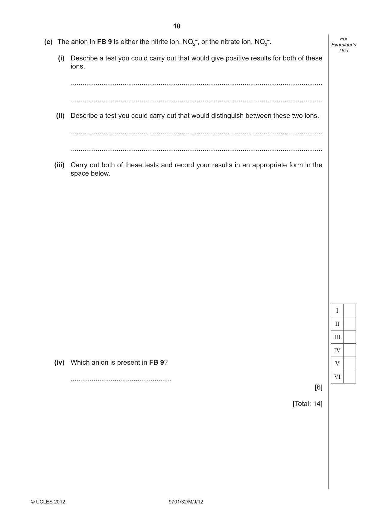 Cambridge A Level Chemistry 9701 2012 May/June Paper 3 · Variant 2 question paper, page 10 of 12