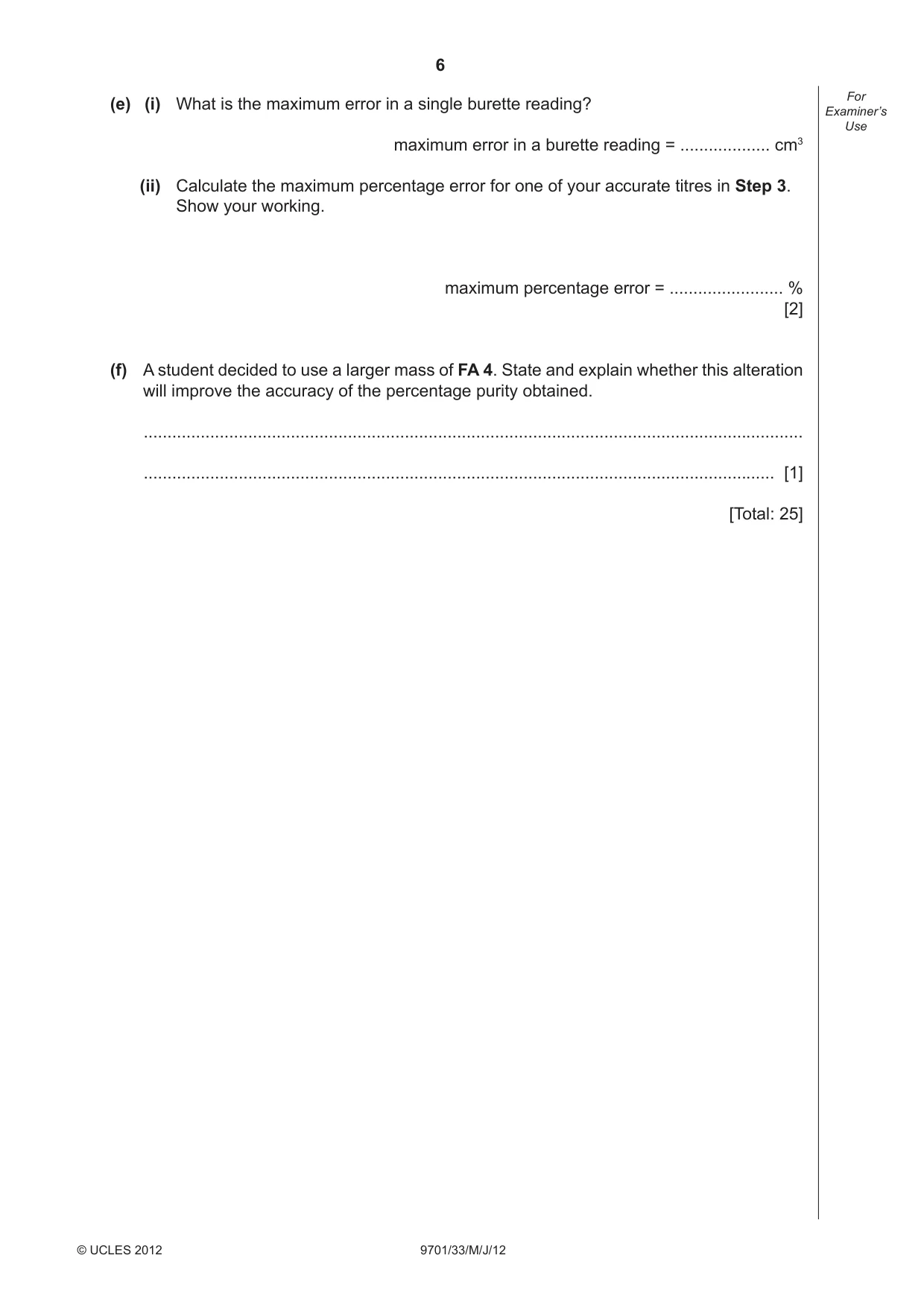 Cambridge A Level Chemistry 9701 2012 May/June Paper 3 · Variant 3 question paper, page 6 of 12