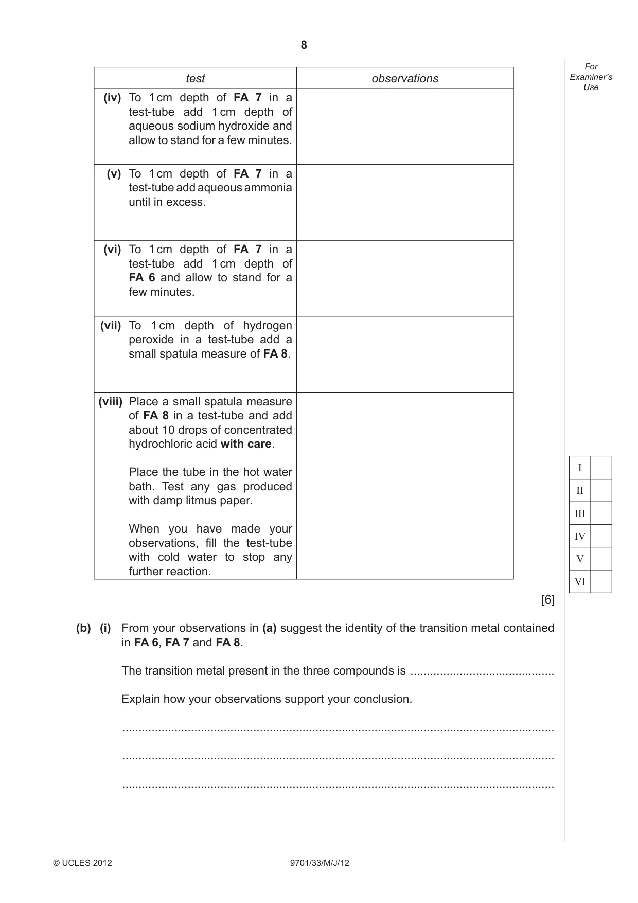Cambridge A Level Chemistry 9701 2012 May/June Paper 3 · Variant 3 question paper, page 8 of 12