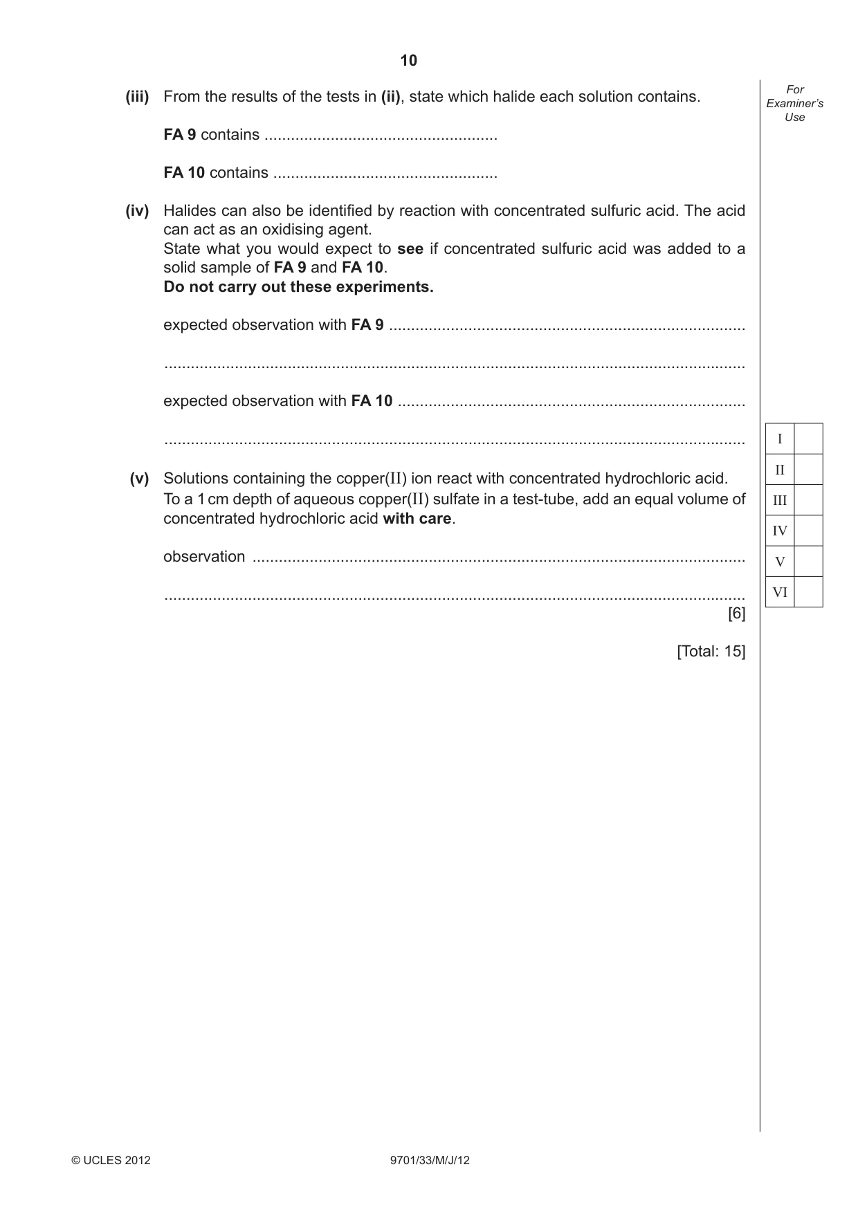 Cambridge A Level Chemistry 9701 2012 May/June Paper 3 · Variant 3 question paper, page 10 of 12
