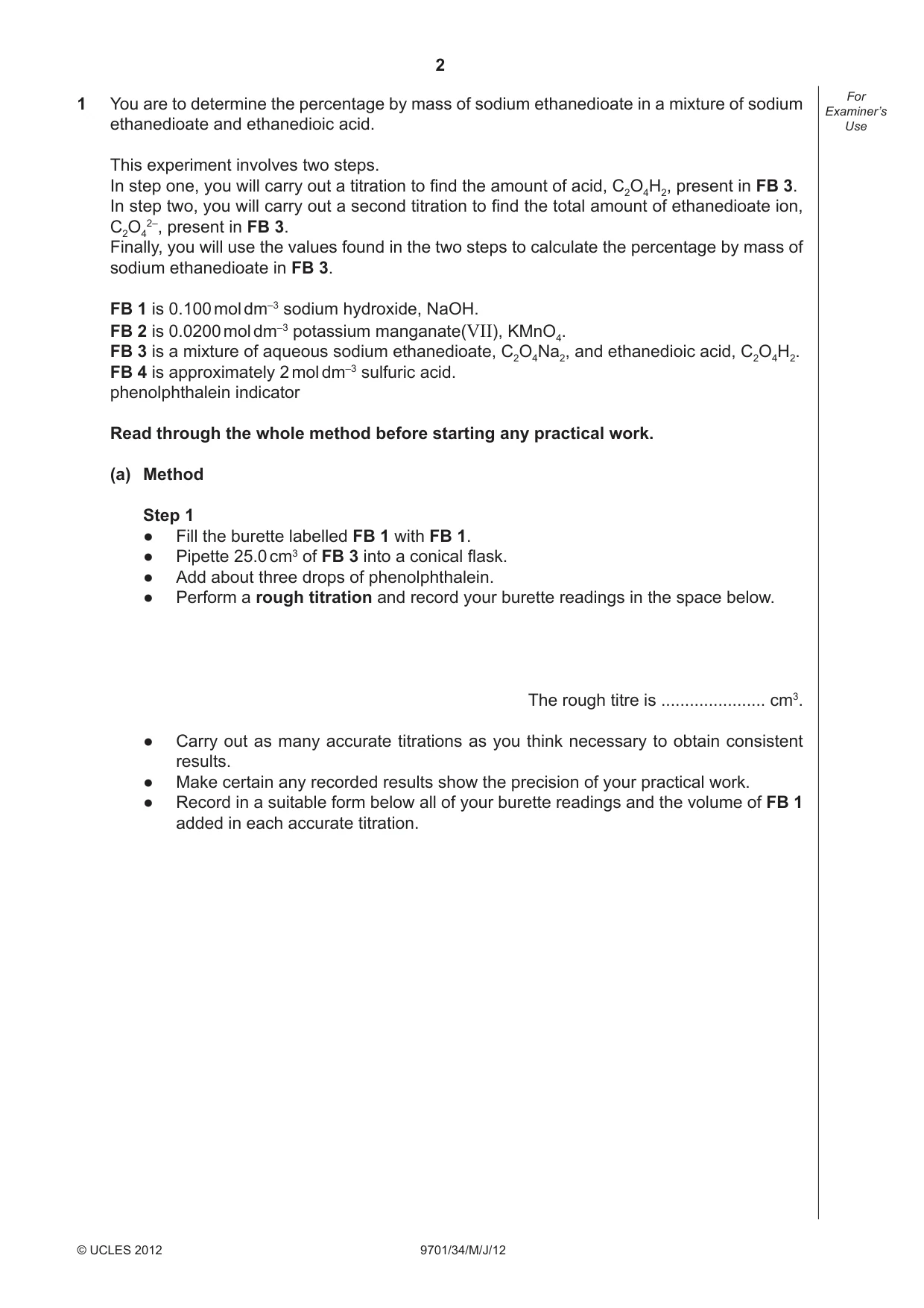 Cambridge A Level Chemistry 9701 2012 May/June Paper 3 · Variant 4 question paper, page 2 of 12