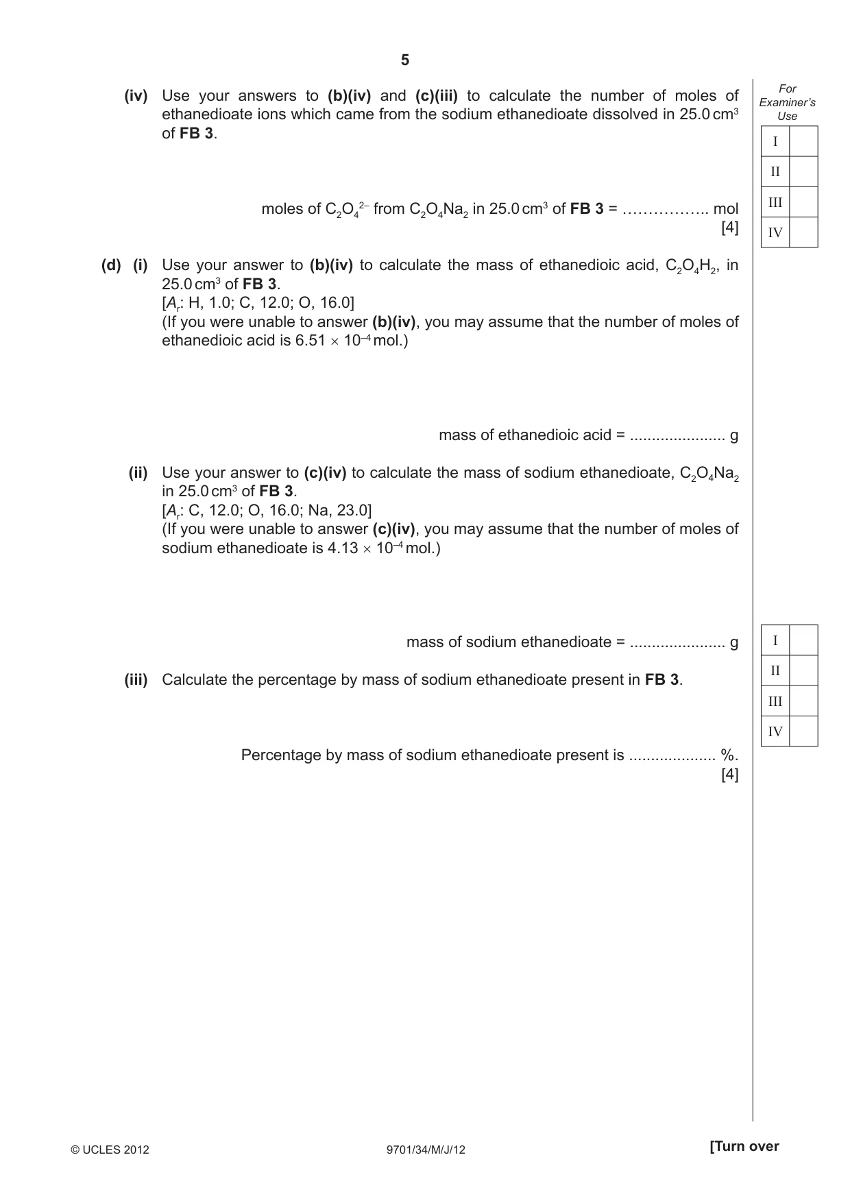 Cambridge A Level Chemistry 9701 2012 May/June Paper 3 · Variant 4 question paper, page 5 of 12