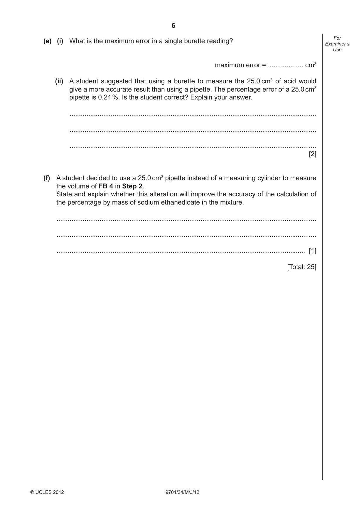 Cambridge A Level Chemistry 9701 2012 May/June Paper 3 · Variant 4 question paper, page 6 of 12