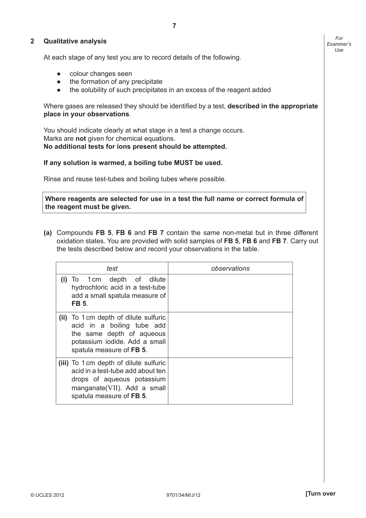 Cambridge A Level Chemistry 9701 2012 May/June Paper 3 · Variant 4 question paper, page 7 of 12