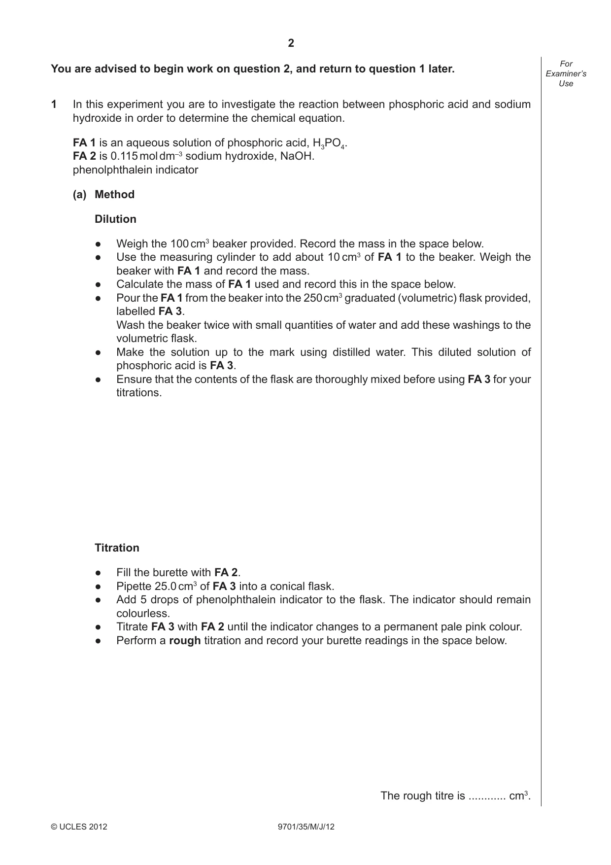 Cambridge A Level Chemistry 9701 2012 May/June Paper 3 · Variant 5 question paper, page 2 of 12