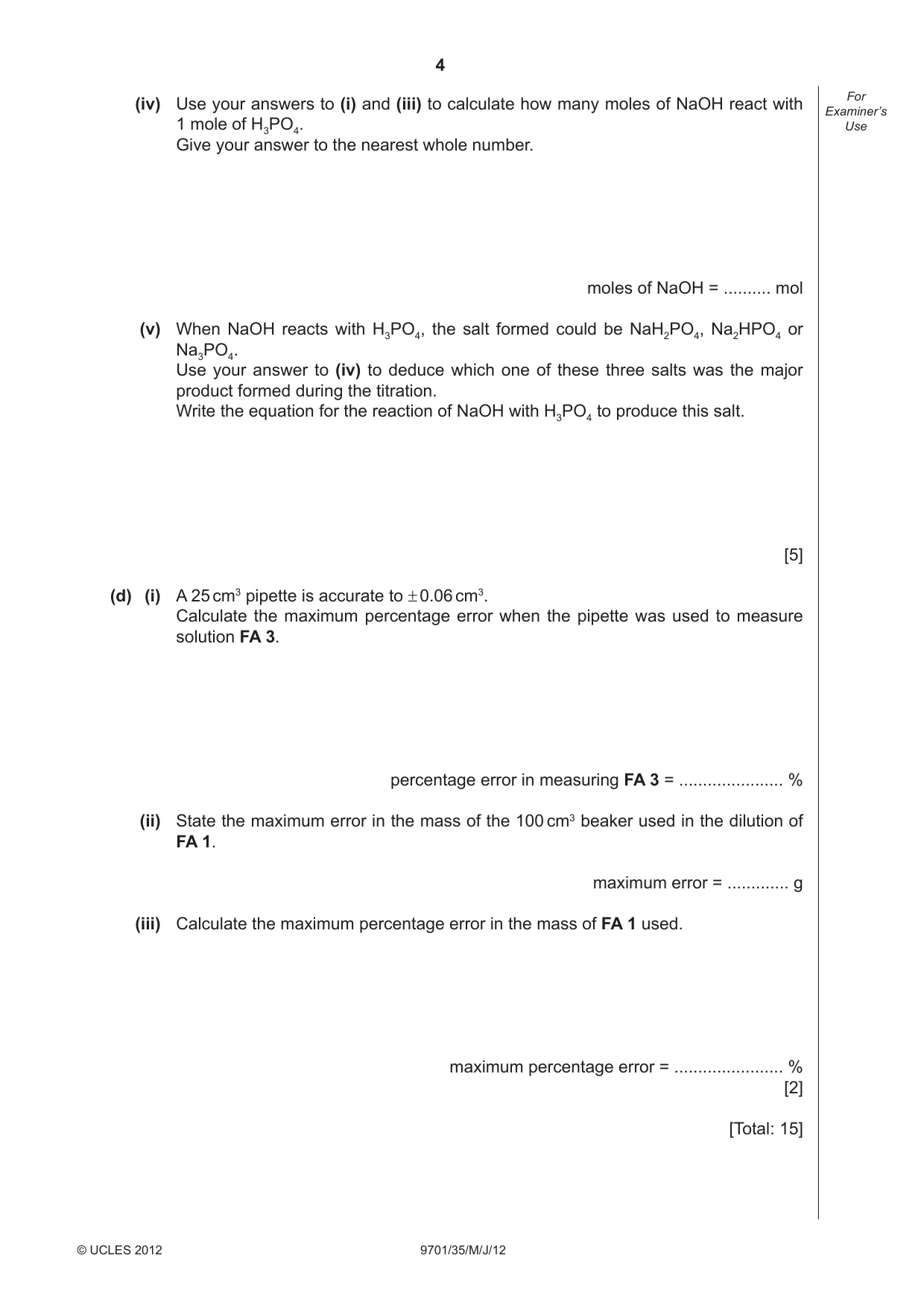 Cambridge A Level Chemistry 9701 2012 May/June Paper 3 · Variant 5 question paper, page 4 of 12