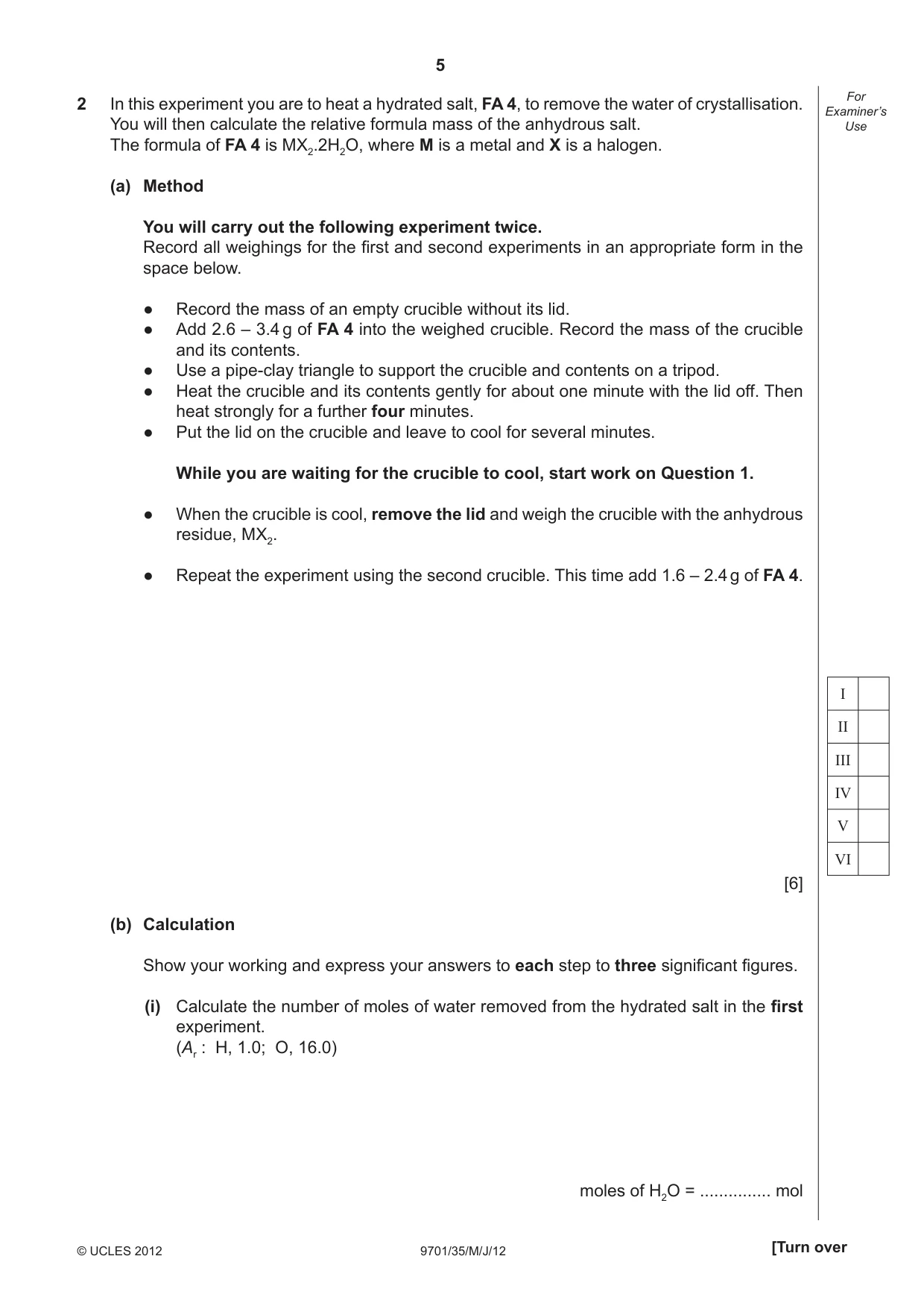 Cambridge A Level Chemistry 9701 2012 May/June Paper 3 · Variant 5 question paper, page 5 of 12