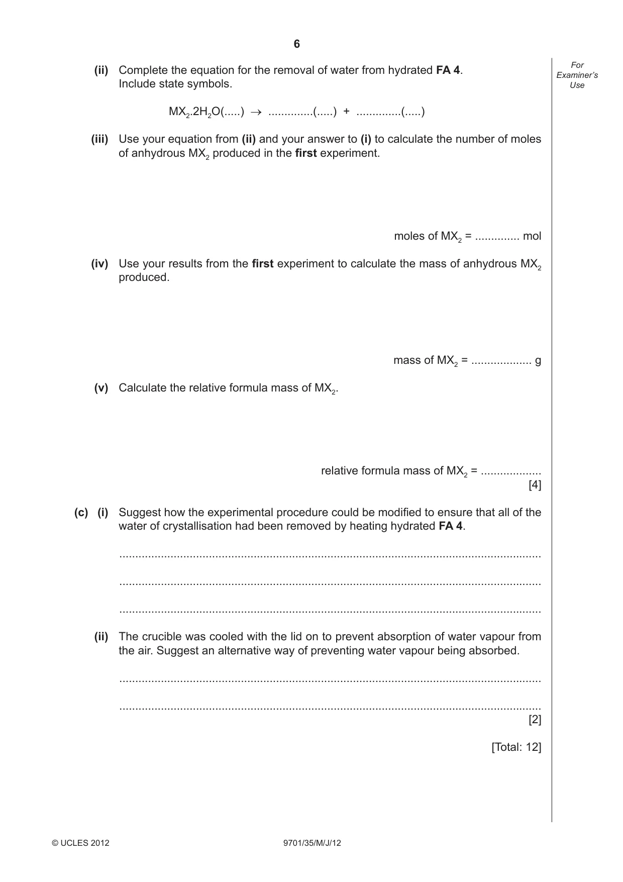 Cambridge A Level Chemistry 9701 2012 May/June Paper 3 · Variant 5 question paper, page 6 of 12