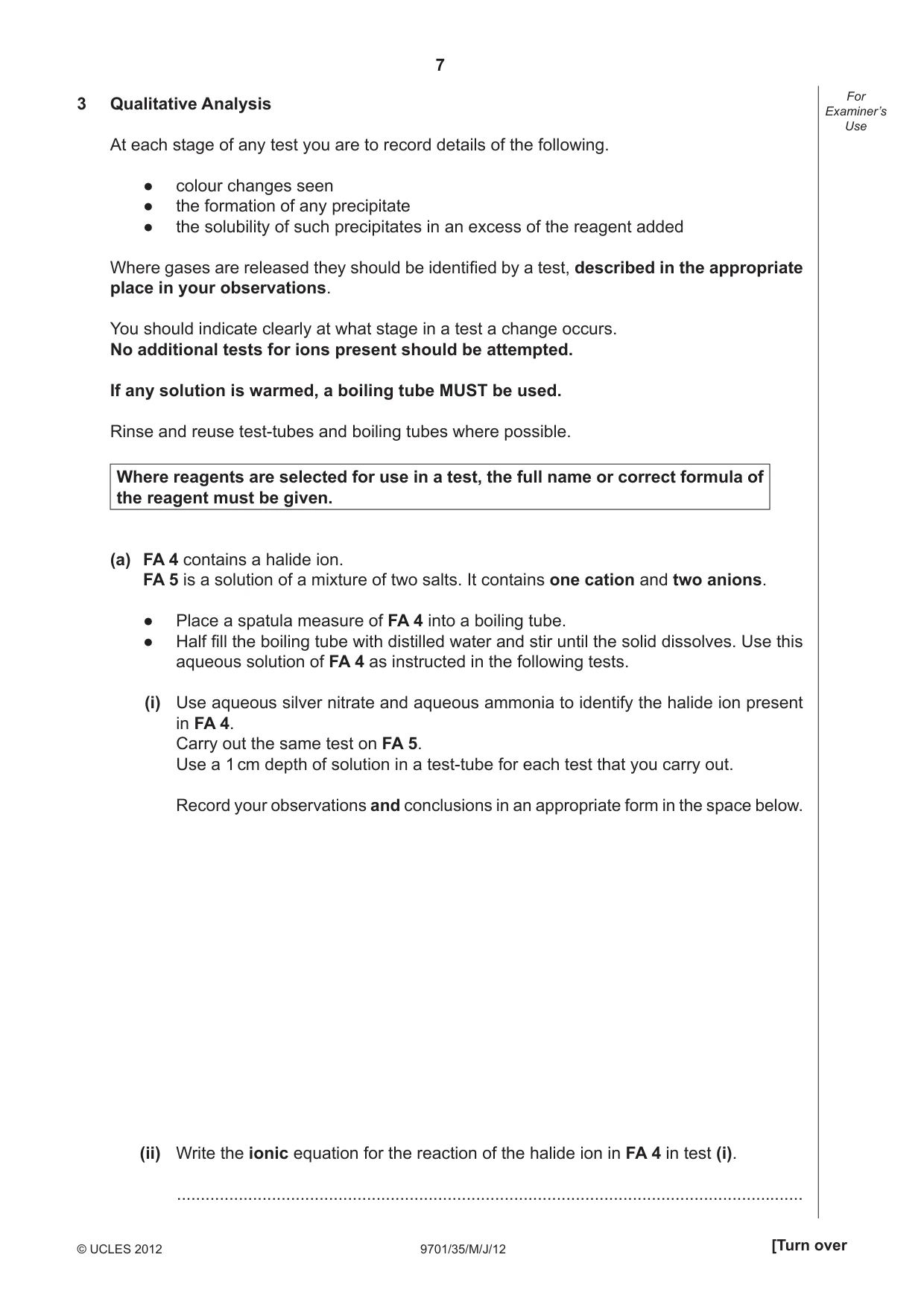 Cambridge A Level Chemistry 9701 2012 May/June Paper 3 · Variant 5 question paper, page 7 of 12
