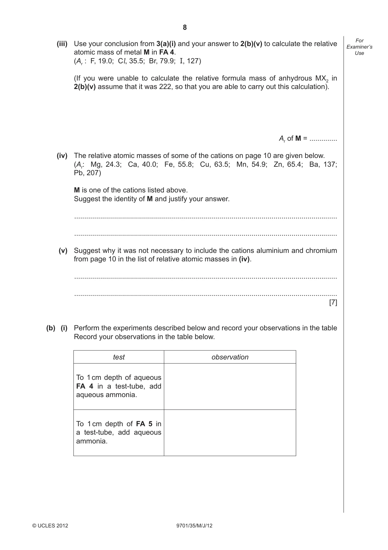 Cambridge A Level Chemistry 9701 2012 May/June Paper 3 · Variant 5 question paper, page 8 of 12