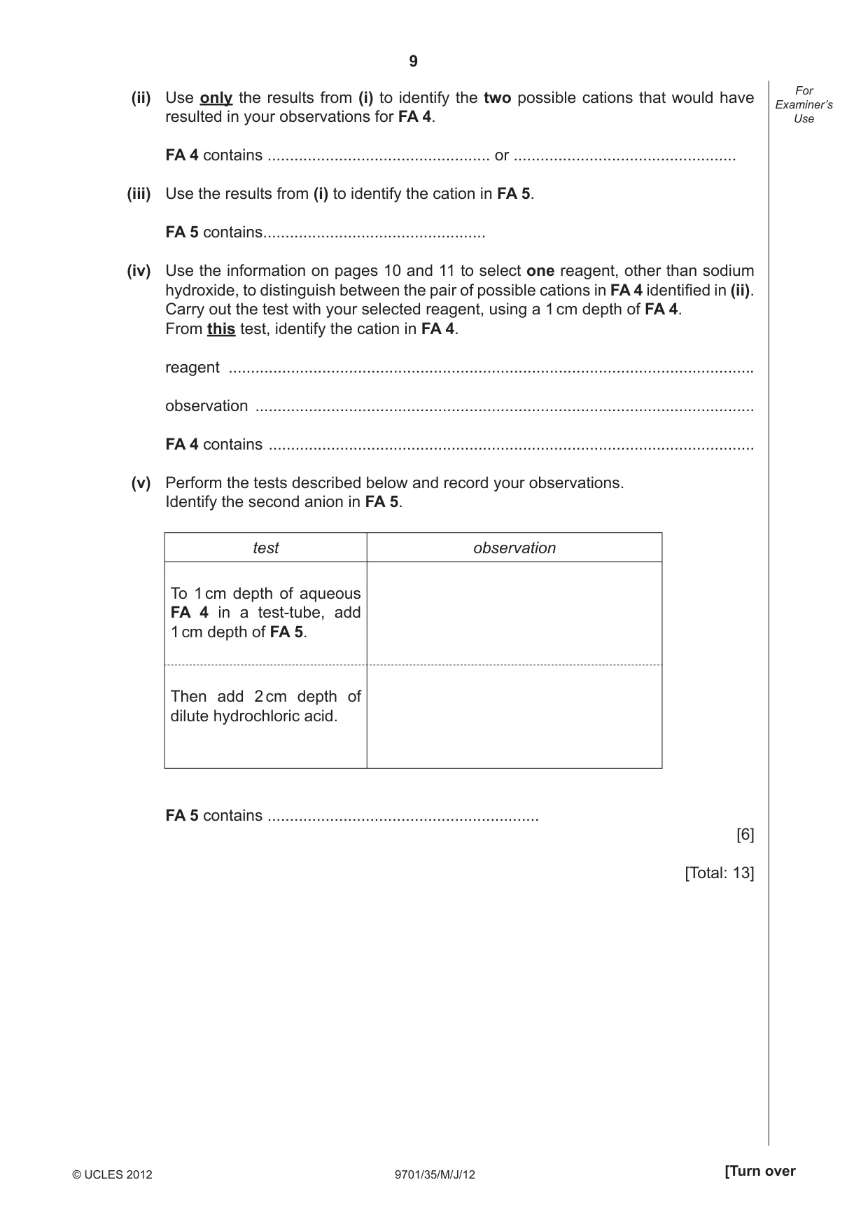 Cambridge A Level Chemistry 9701 2012 May/June Paper 3 · Variant 5 question paper, page 9 of 12