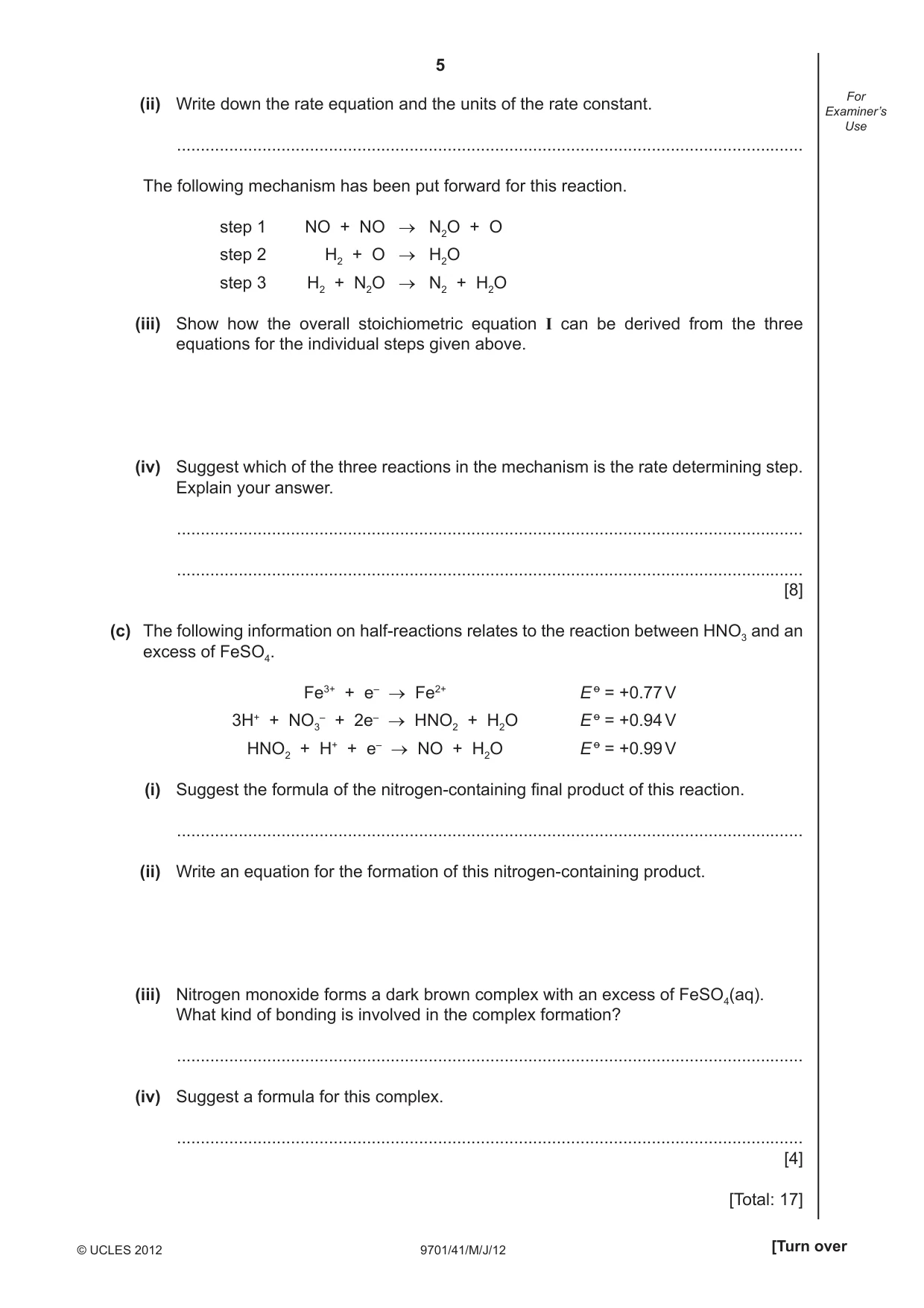 Cambridge A Level Chemistry 9701 2012 May/June Paper 4 · Variant 1 question paper, page 5 of 20
