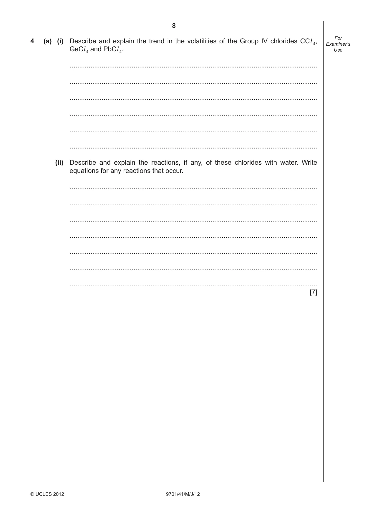 Cambridge A Level Chemistry 9701 2012 May/June Paper 4 · Variant 1 question paper, page 8 of 20