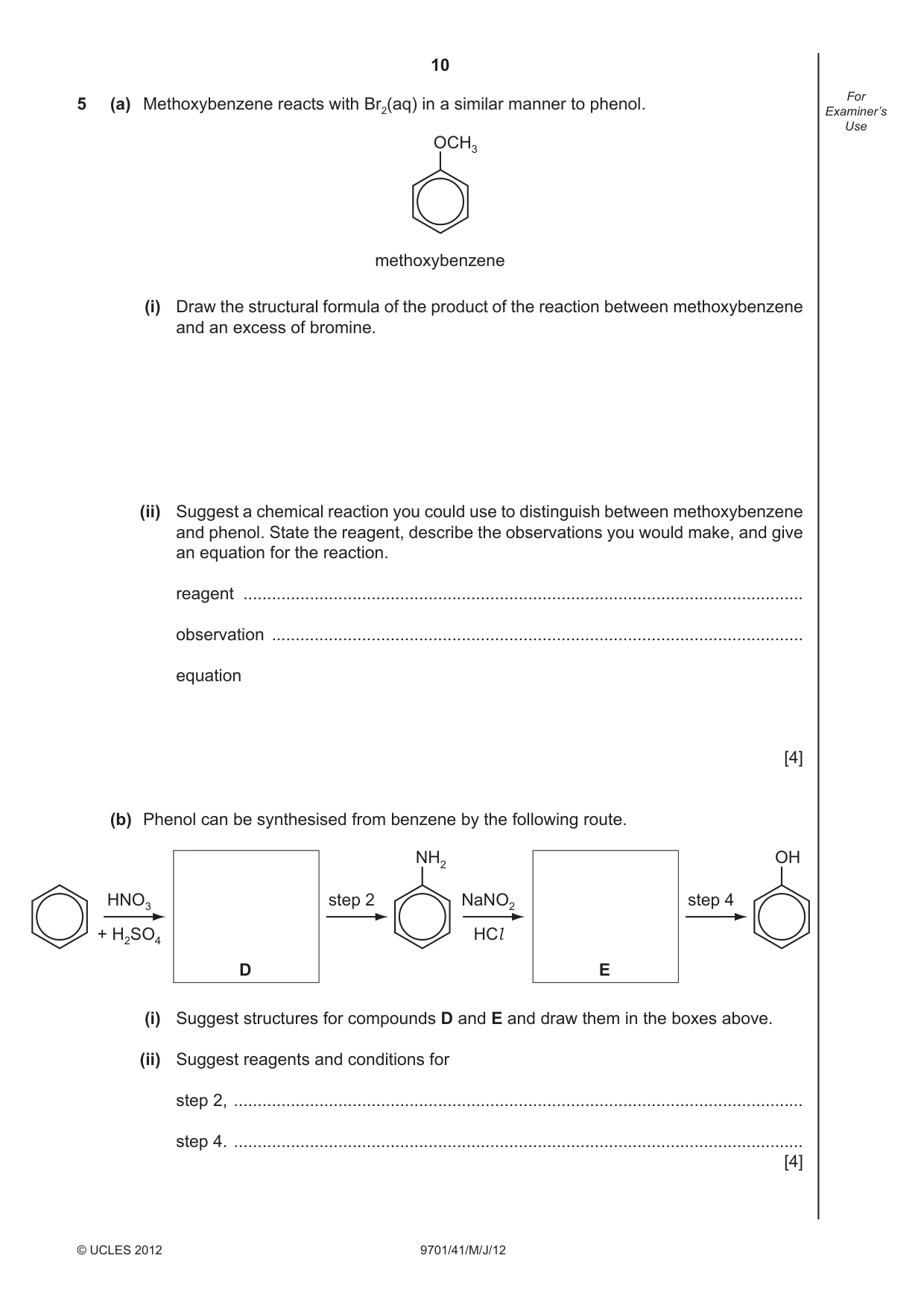 Cambridge A Level Chemistry 9701 2012 May/June Paper 4 · Variant 1 question paper, page 10 of 20