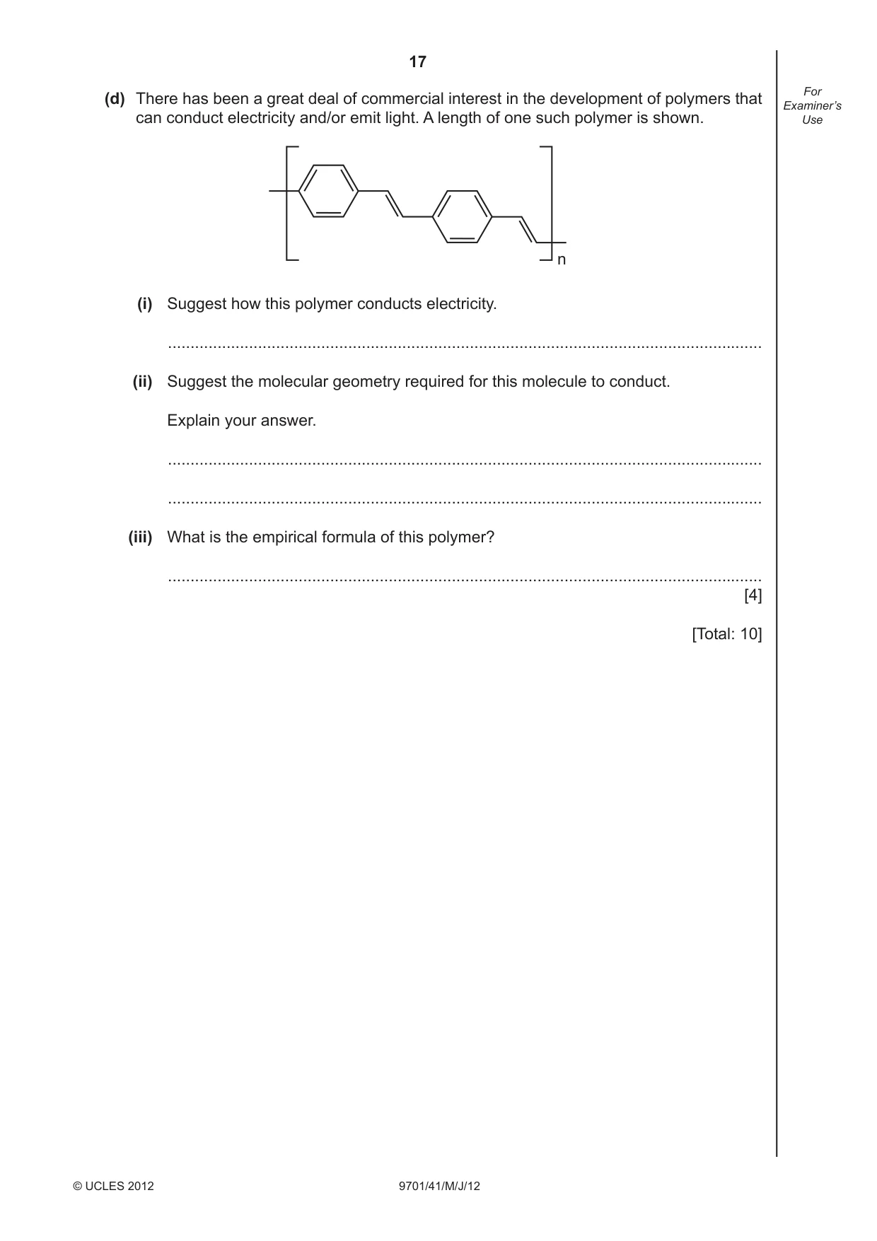 Cambridge A Level Chemistry 9701 2012 May/June Paper 4 · Variant 1 question paper, page 17 of 20