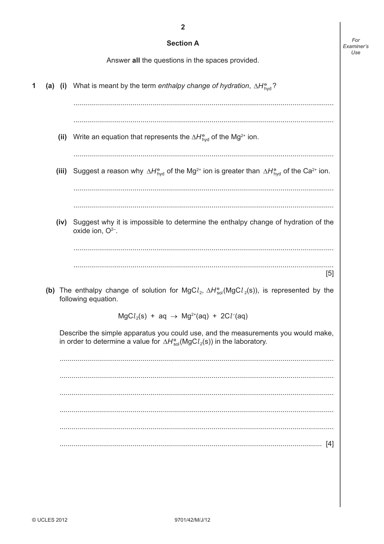 Cambridge A Level Chemistry 9701 2012 May/June Paper 4 · Variant 2 question paper, page 2 of 20