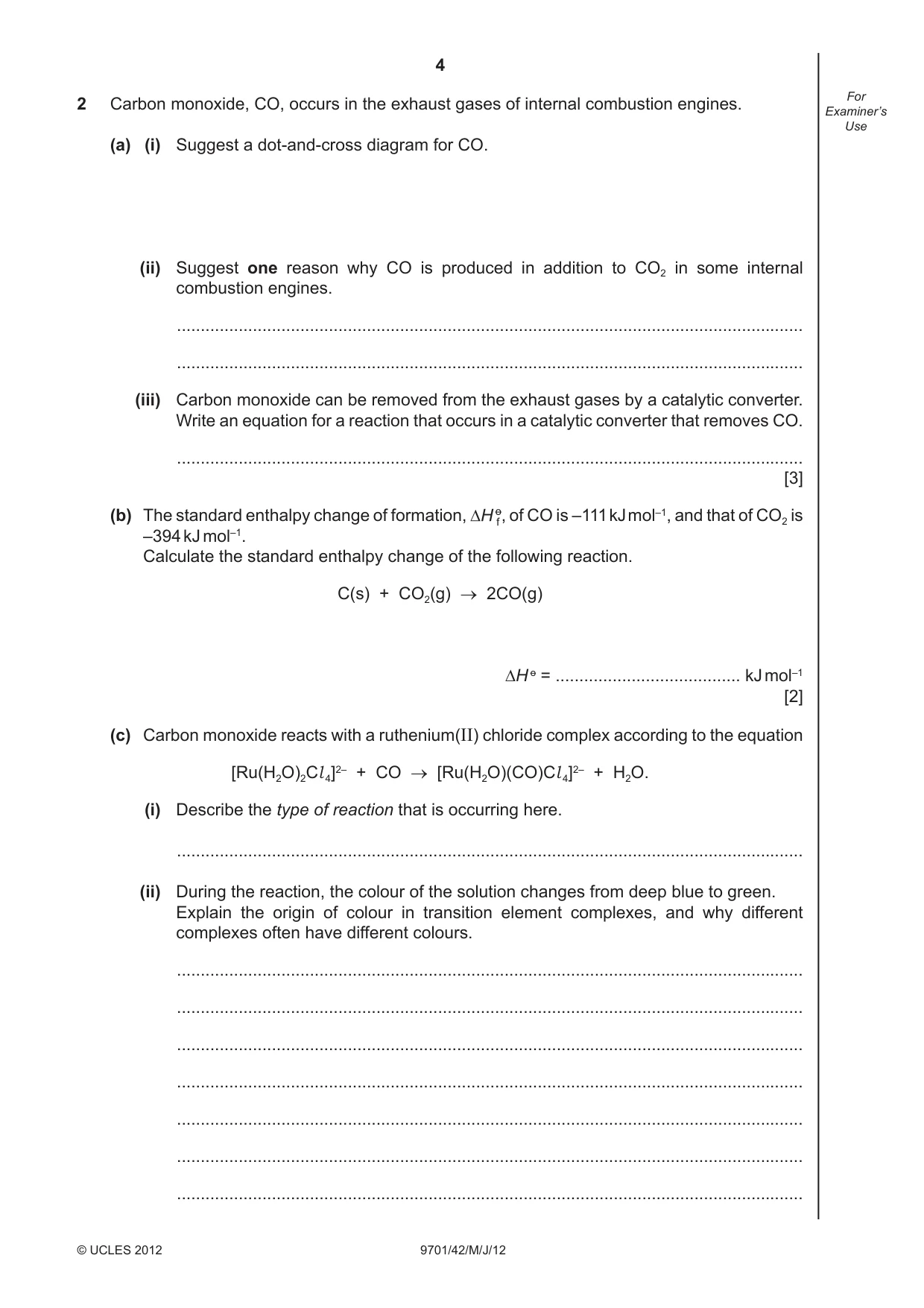 Cambridge A Level Chemistry 9701 2012 May/June Paper 4 · Variant 2 question paper, page 4 of 20