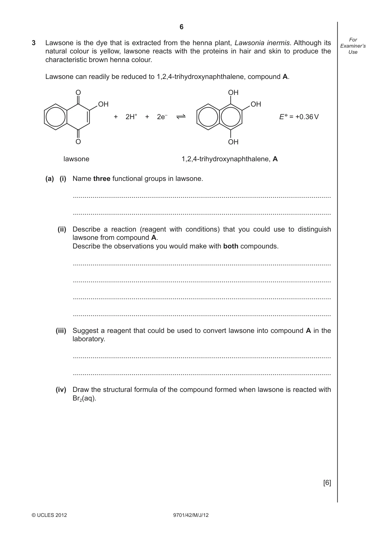 Cambridge A Level Chemistry 9701 2012 May/June Paper 4 · Variant 2 question paper, page 6 of 20