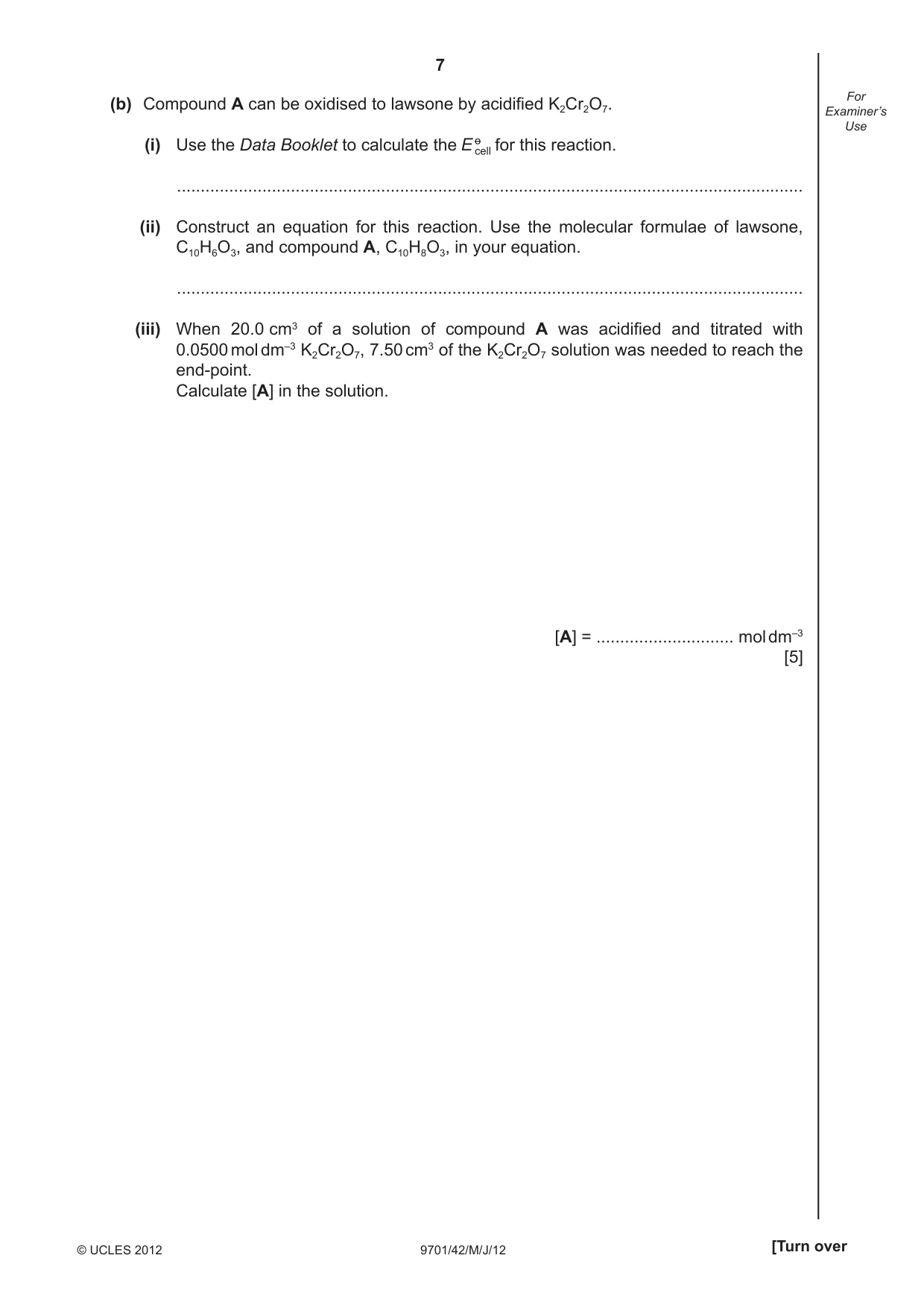 Cambridge A Level Chemistry 9701 2012 May/June Paper 4 · Variant 2 question paper, page 7 of 20
