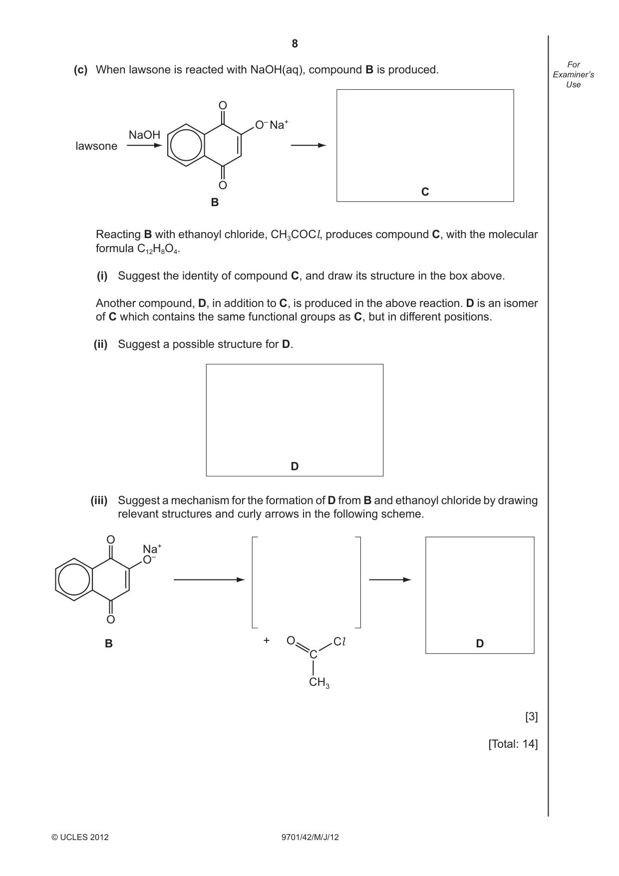 Cambridge A Level Chemistry 9701 2012 May/June Paper 4 · Variant 2 question paper, page 8 of 20