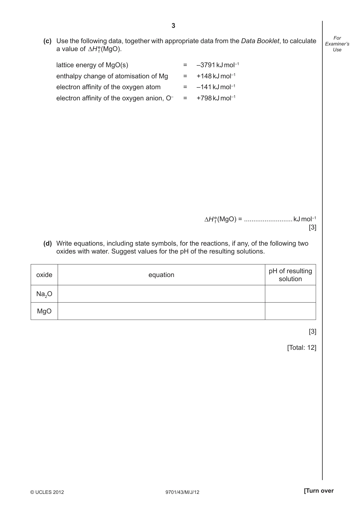 Cambridge A Level Chemistry 9701 2012 May/June Paper 4 · Variant 3 question paper, page 3 of 20