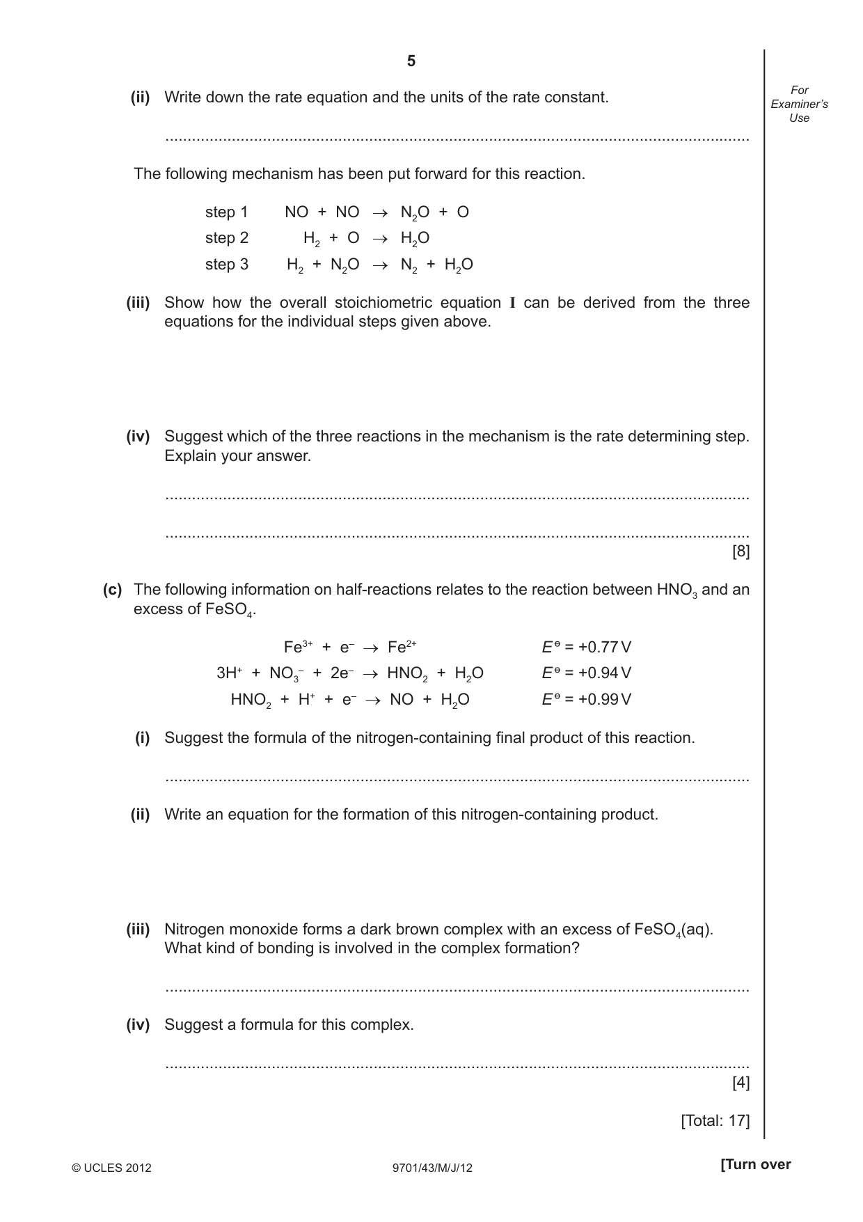 Cambridge A Level Chemistry 9701 2012 May/June Paper 4 · Variant 3 question paper, page 5 of 20
