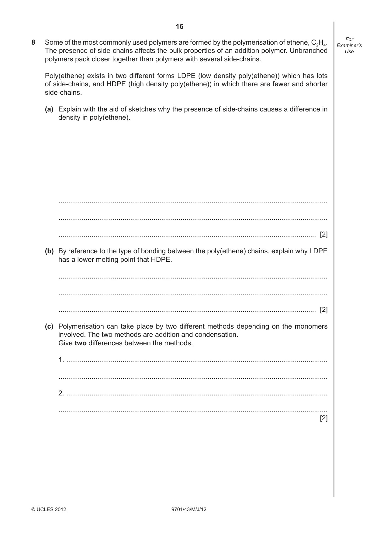 Cambridge A Level Chemistry 9701 2012 May/June Paper 4 · Variant 3 question paper, page 16 of 20