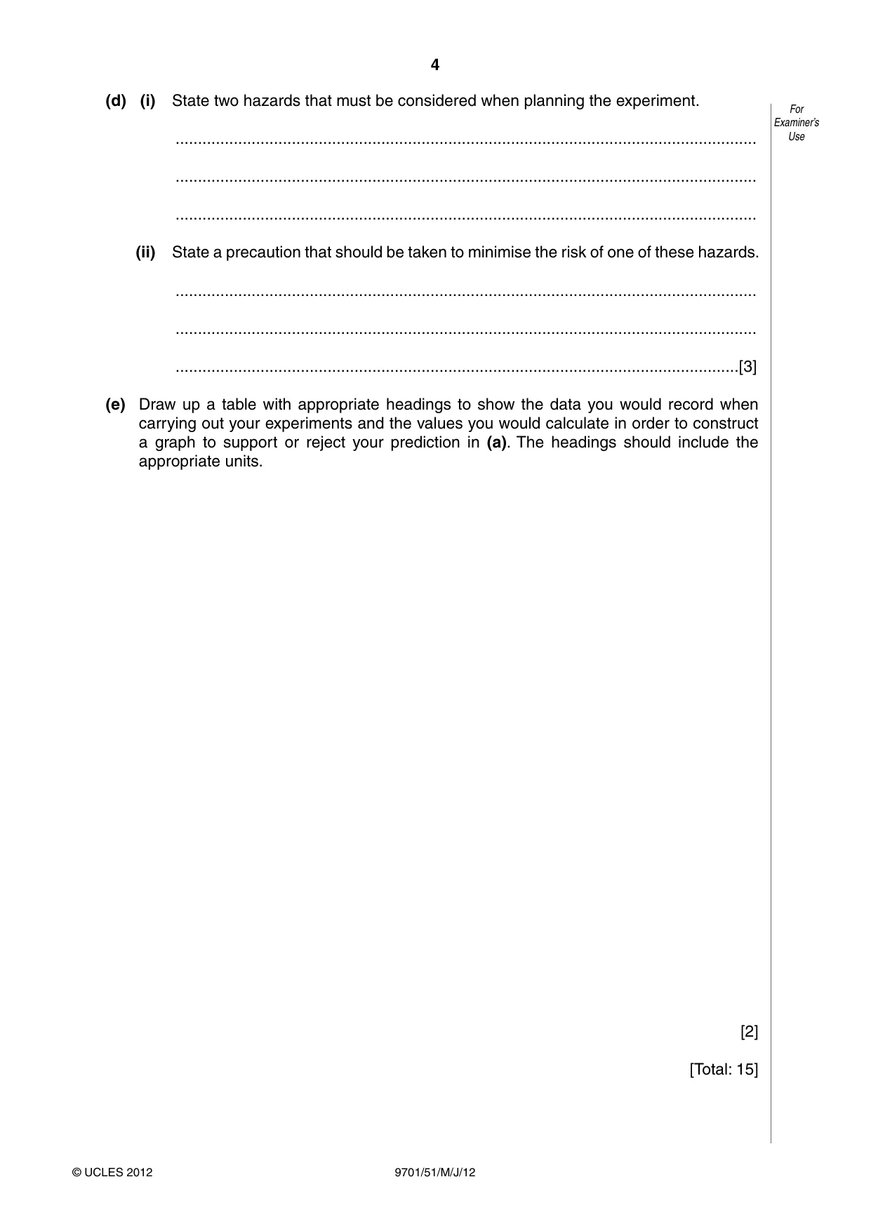Cambridge A Level Chemistry 9701 2012 May/June Paper 5 · Variant 1 question paper, page 4 of 8