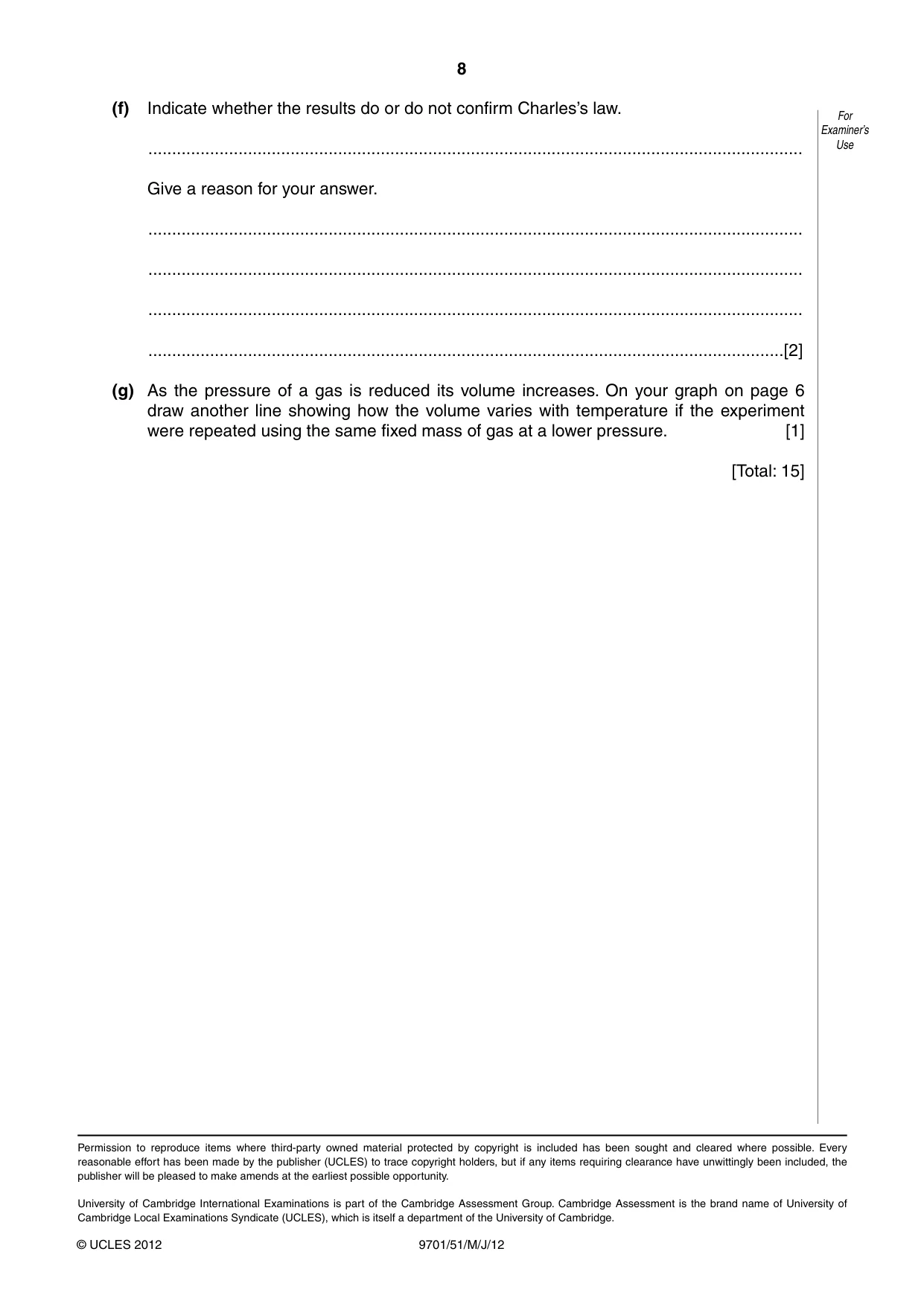 Cambridge A Level Chemistry 9701 2012 May/June Paper 5 · Variant 1 question paper, page 8 of 8
