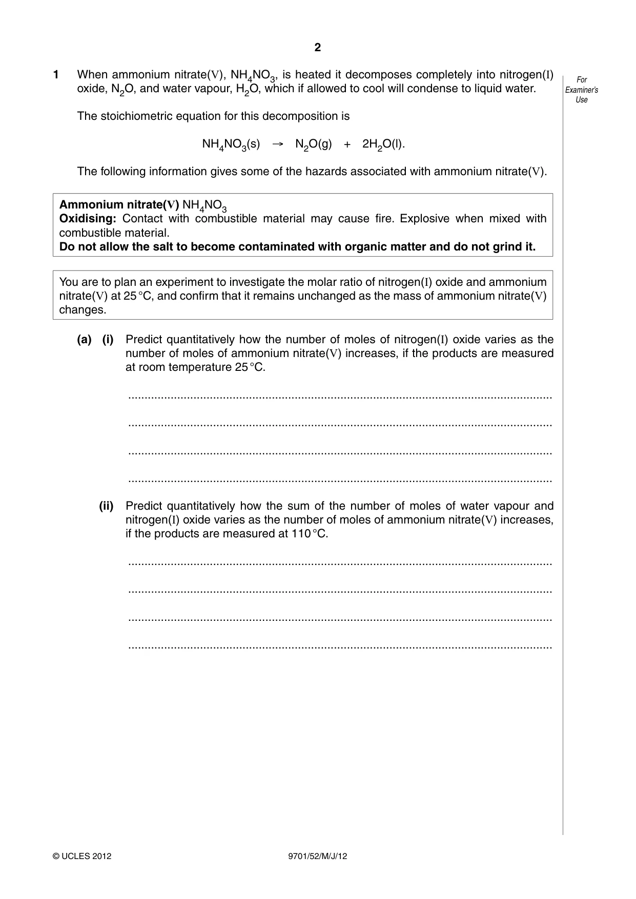 Cambridge A Level Chemistry 9701 2012 May/June Paper 5 · Variant 2 question paper, page 2 of 12