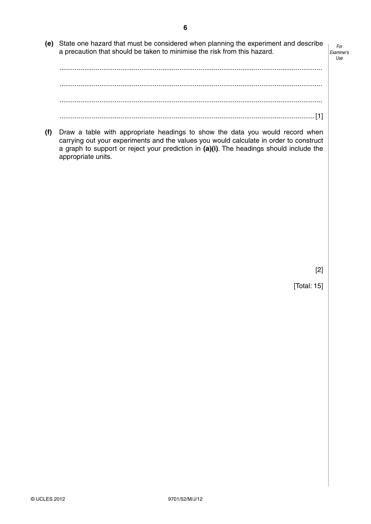 Cambridge A Level Chemistry 9701 2012 May/June Paper 5 · Variant 2 question paper, page 6 of 12